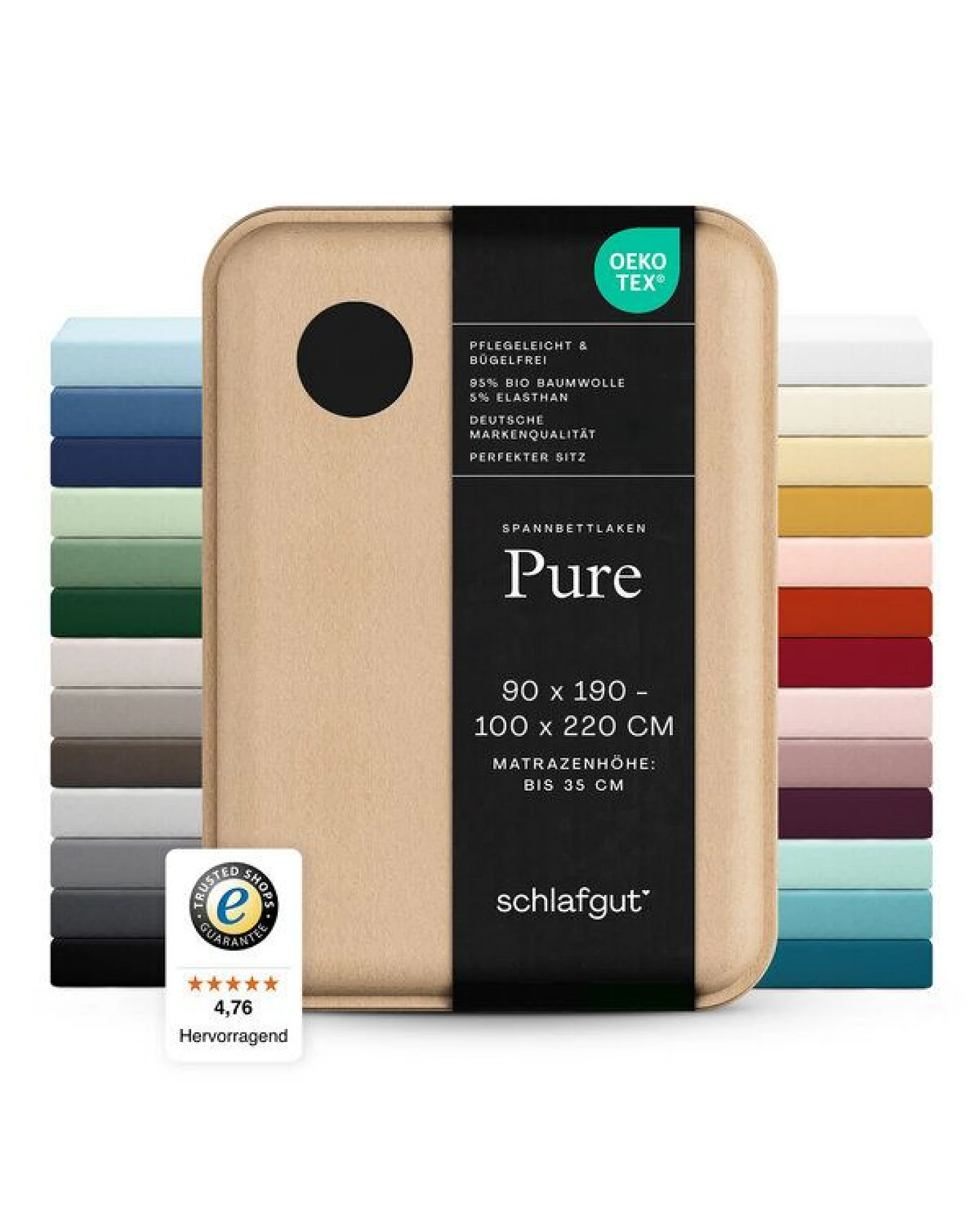 Schlafgut Spannbettlaken Pure - 95% Biobaumwolle, 5% Elasthan - Matratzenhöhe von 18-35cm – Ansicht 3