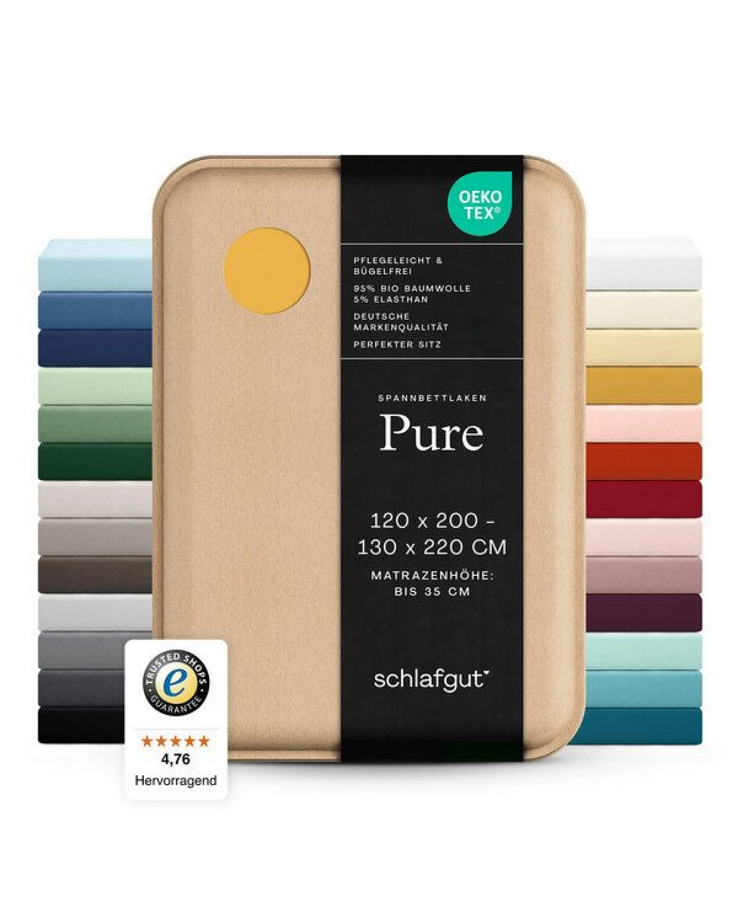 Schlafgut Spannbettlaken Pure - 95% Biobaumwolle, 5% Elasthan - Matratzenhöhe von 18-35cm – Ansicht 4