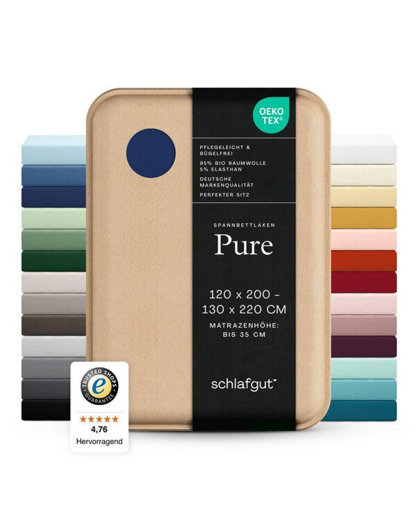 Schlafgut Spannbettlaken Pure - 95% Biobaumwolle, 5% Elasthan - Matratzenhöhe von 18-35cm – Ansicht 3