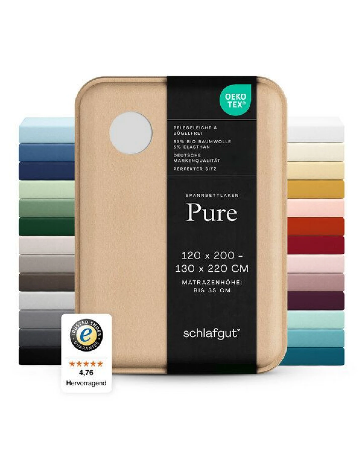 Schlafgut Spannbettlaken Pure - 95% Biobaumwolle, 5% Elasthan - Matratzenhöhe von 18-35cm – Ansicht 3