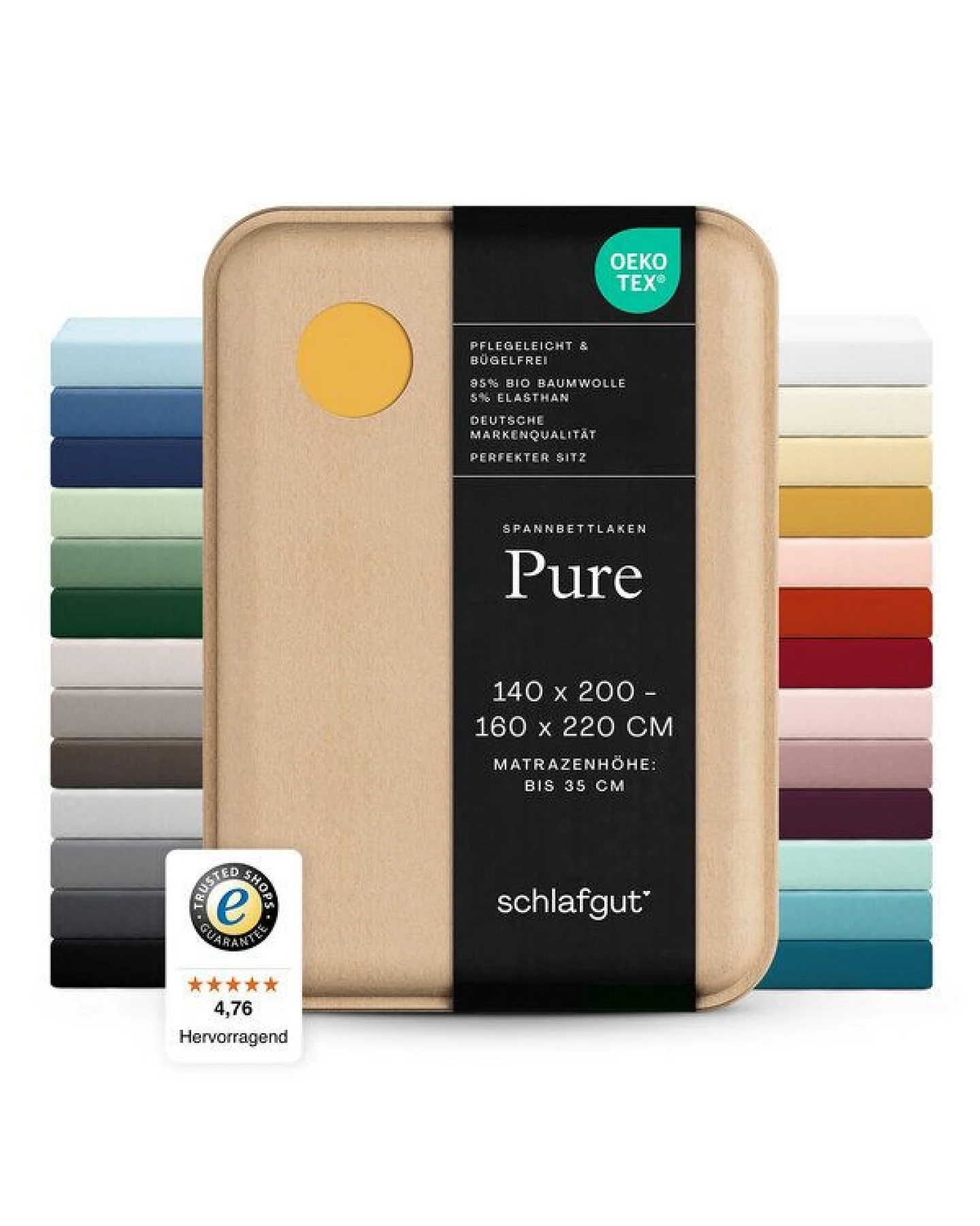 Schlafgut Spannbettlaken Pure - 95% Biobaumwolle, 5% Elasthan - Matratzenhöhe von 18-35cm – Ansicht 4