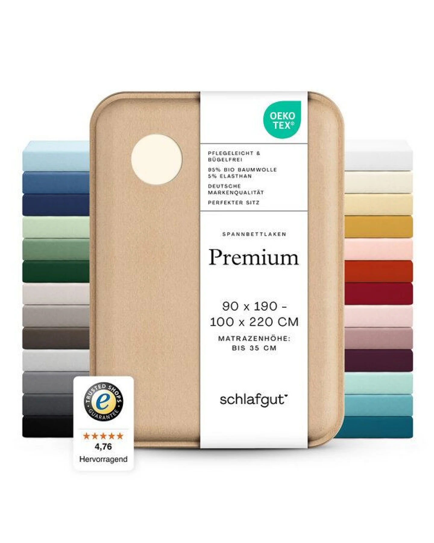 Schlafgut Spannbettlaken Premium - 95% Bio-Makobaumwolle, 5% Elasthan - Matratzenhöhe von 18-35cm – Ansicht 3