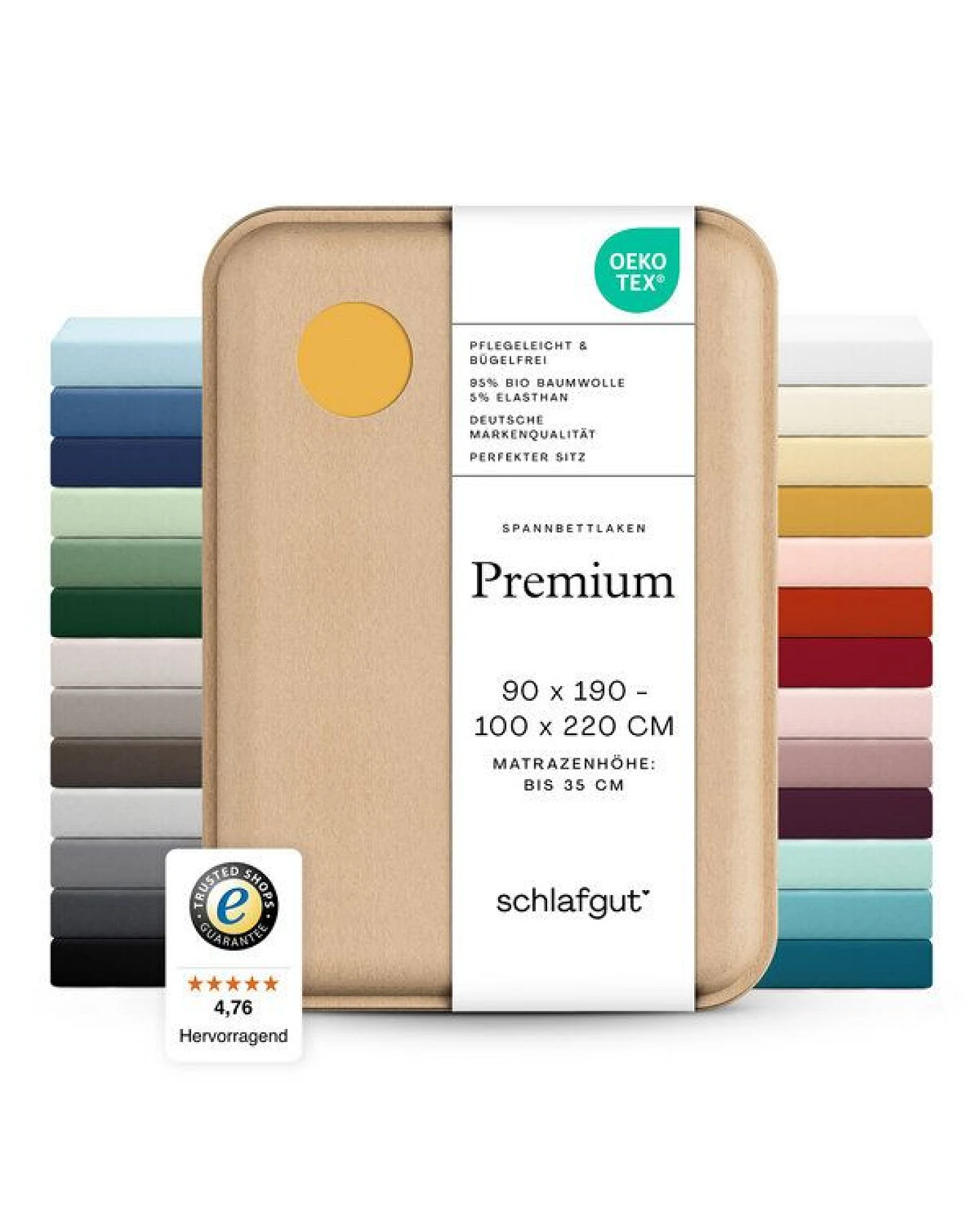 Schlafgut Spannbettlaken Premium - 95% Bio-Makobaumwolle, 5% Elasthan - Matratzenhöhe von 18-35cm – Ansicht 3