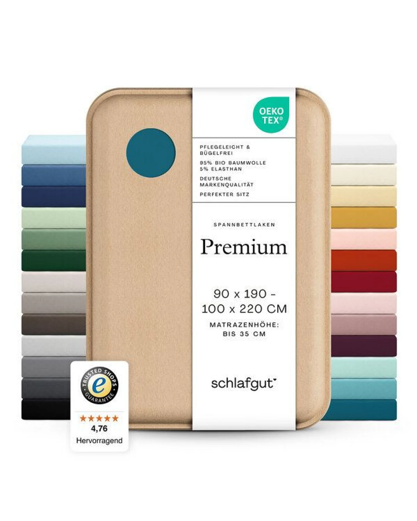 Schlafgut Spannbettlaken Premium - 95% Bio-Makobaumwolle, 5% Elasthan - Matratzenhöhe von 18-35cm – Ansicht 3