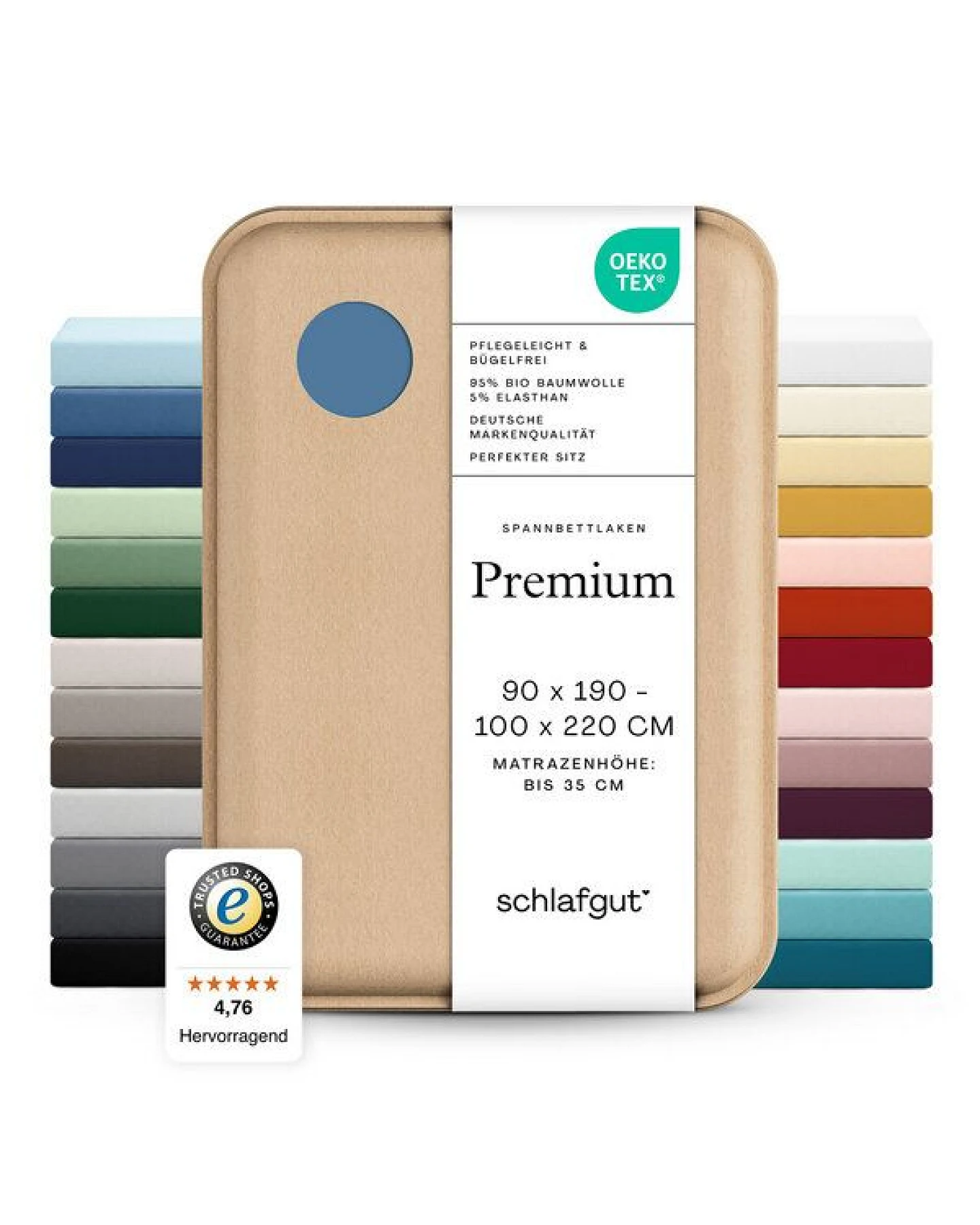 Schlafgut Spannbettlaken Premium - 95% Bio-Makobaumwolle, 5% Elasthan - Matratzenhöhe von 18-35cm – Ansicht 4