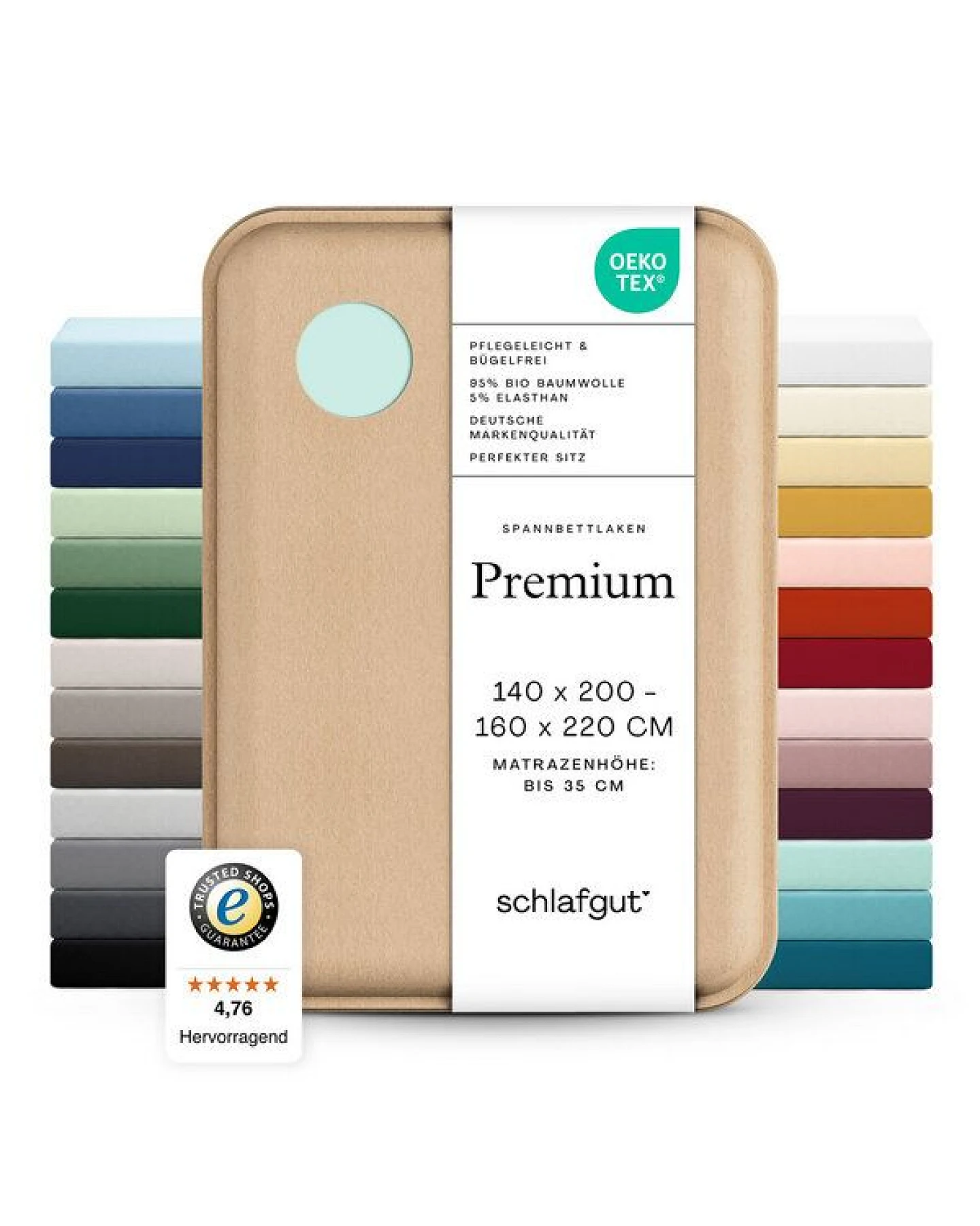 Schlafgut Spannbettlaken Premium - 95% Bio-Makobaumwolle, 5% Elasthan - Matratzenhöhe von 18-35cm – Ansicht 3