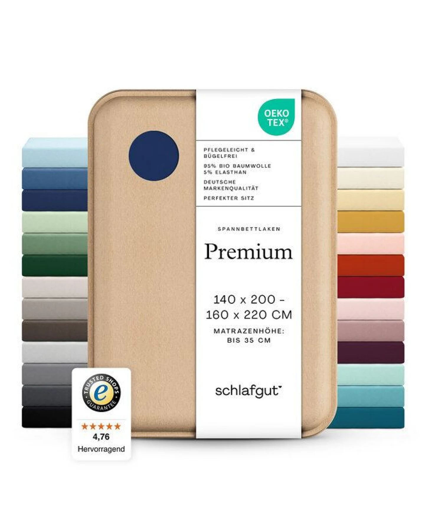 Schlafgut Spannbettlaken Premium - 95% Bio-Makobaumwolle, 5% Elasthan - Matratzenhöhe von 18-35cm – Ansicht 3