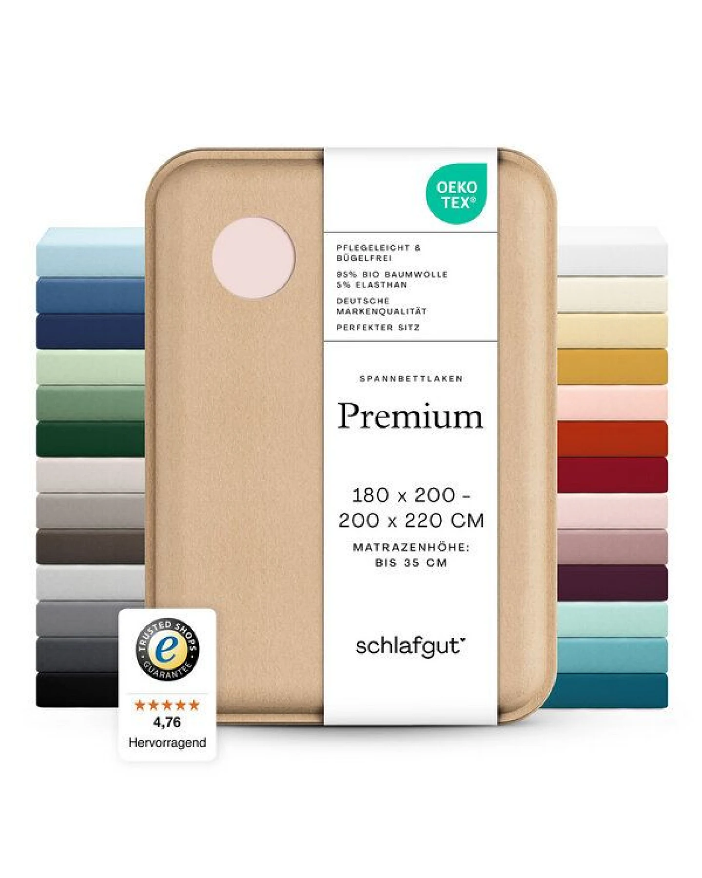 Schlafgut Spannbettlaken Premium - 95% Bio-Makobaumwolle, 5% Elasthan - Matratzenhöhe von 18-35cm – Ansicht 3