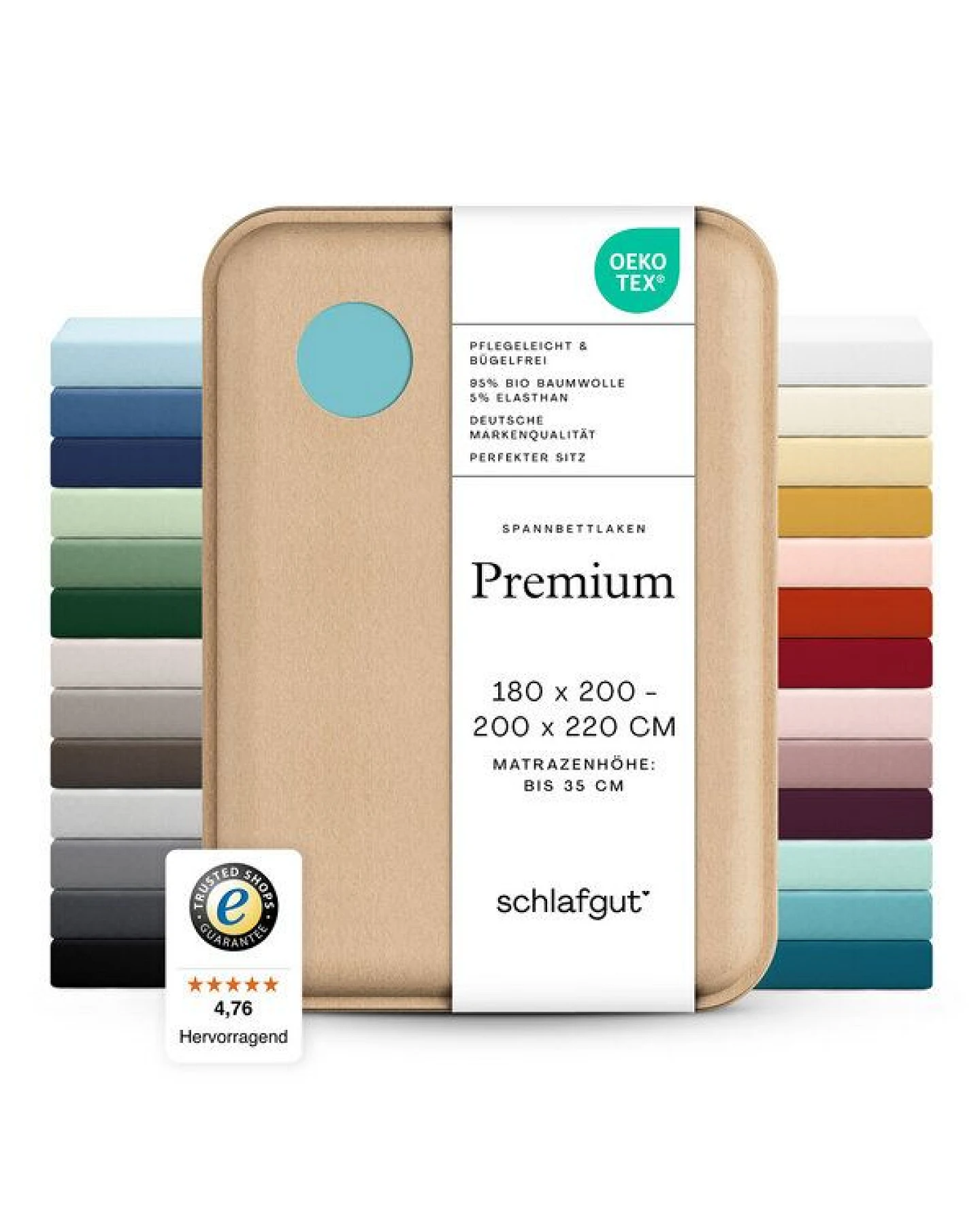 Schlafgut Spannbettlaken Premium - 95% Bio-Makobaumwolle, 5% Elasthan - Matratzenhöhe von 18-35cm – Ansicht 3