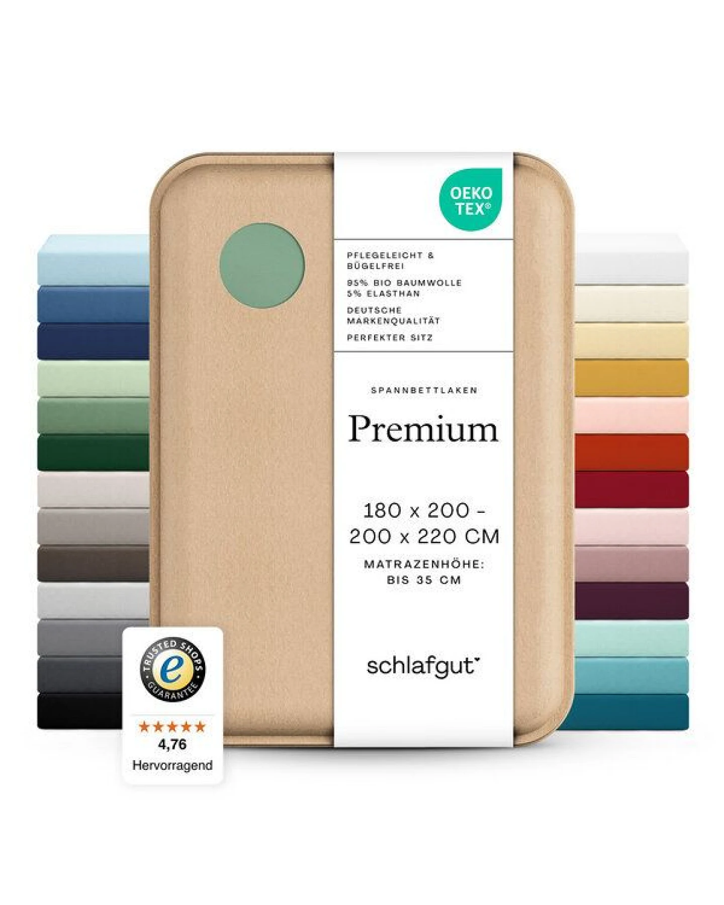 Schlafgut Spannbettlaken Premium - 95% Bio-Makobaumwolle, 5% Elasthan - Matratzenhöhe von 18-35cm – Ansicht 3