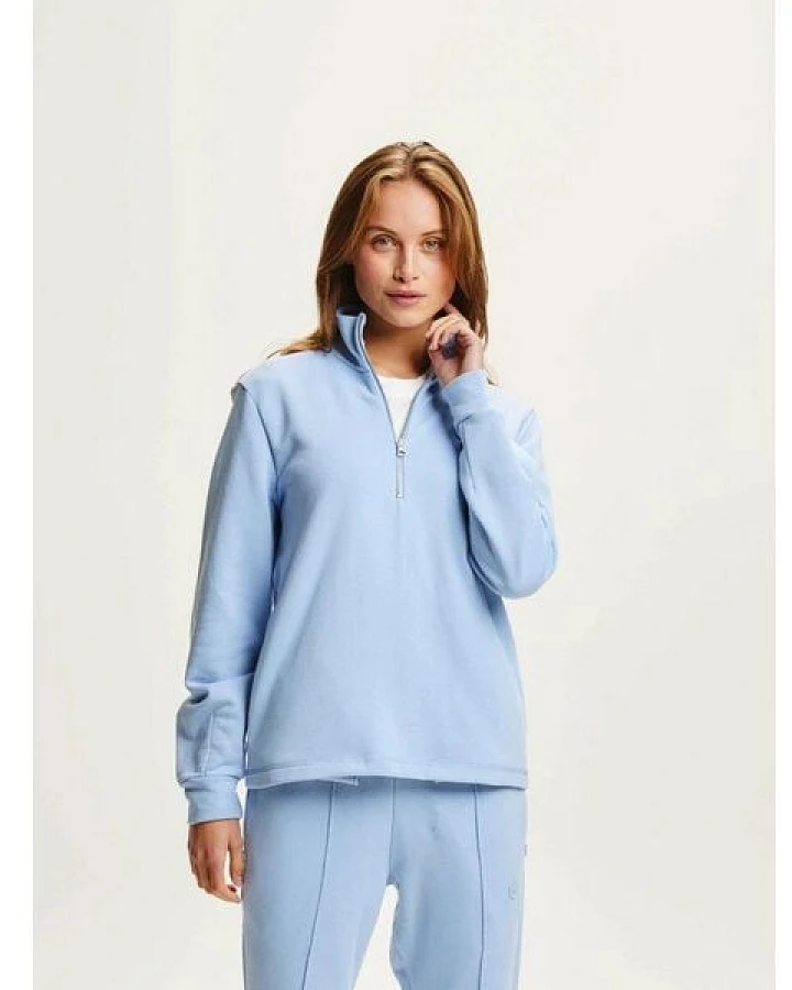 KnowledgeCotton Apparel Damen Sweatshirt mit Stehkragen und Zipper "HIGH NECK SWEAT" aus Biobaumwolle - Chambray Blue, GOTS zertifiziert