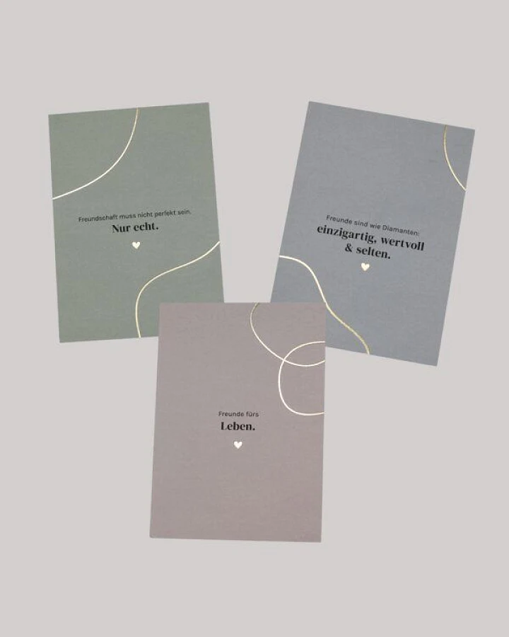 Fines Papeterie 3er Postkarten Set FRIENDS mit Sprüchen über Freundschaft * Naturpapier