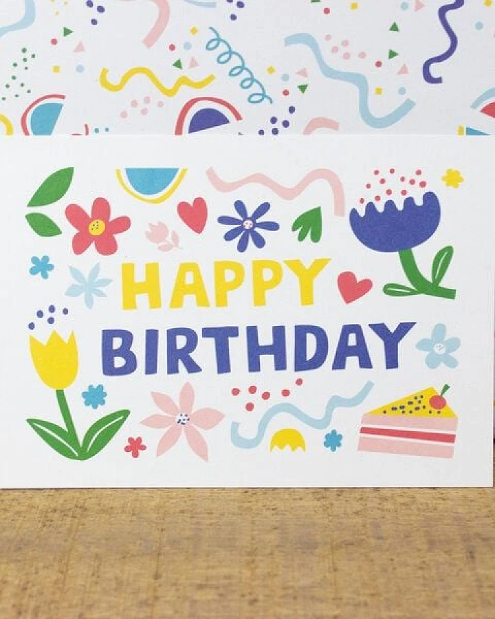 Bow & Hummingbird Postkarte Happy Birthday (Flowers)