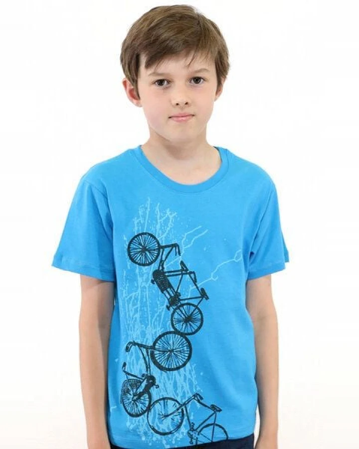 Spangeltangel Kinder-T-Shirt "Fahrräder" blau, Siebdruck, bedrucktes Shirt, Kindermode