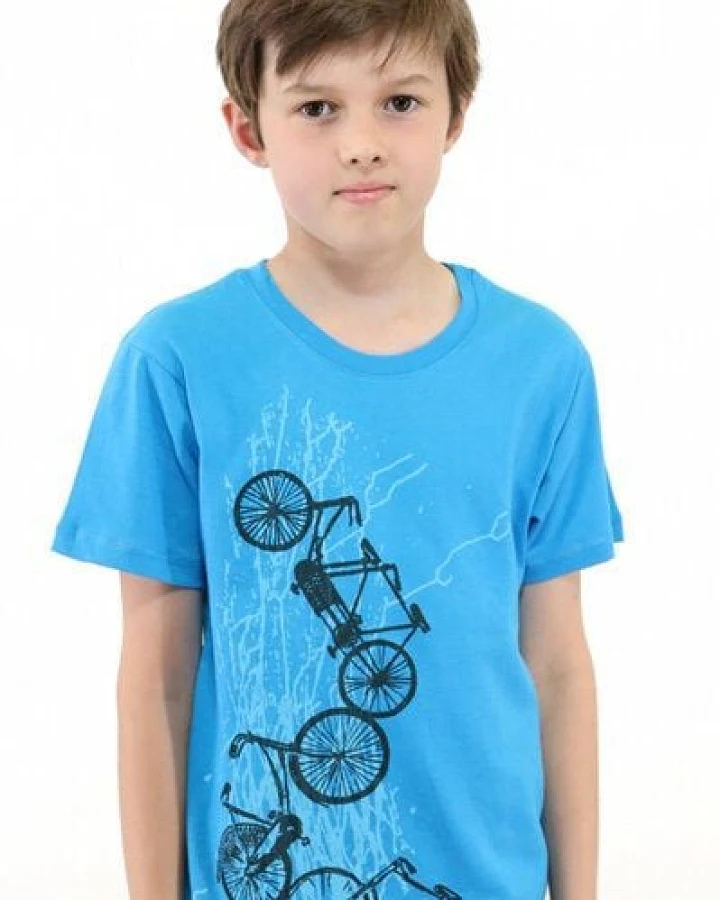 Spangeltangel Kinder-T-Shirt "Fahrräder" blau, Siebdruck, bedrucktes Shirt, Kindermode