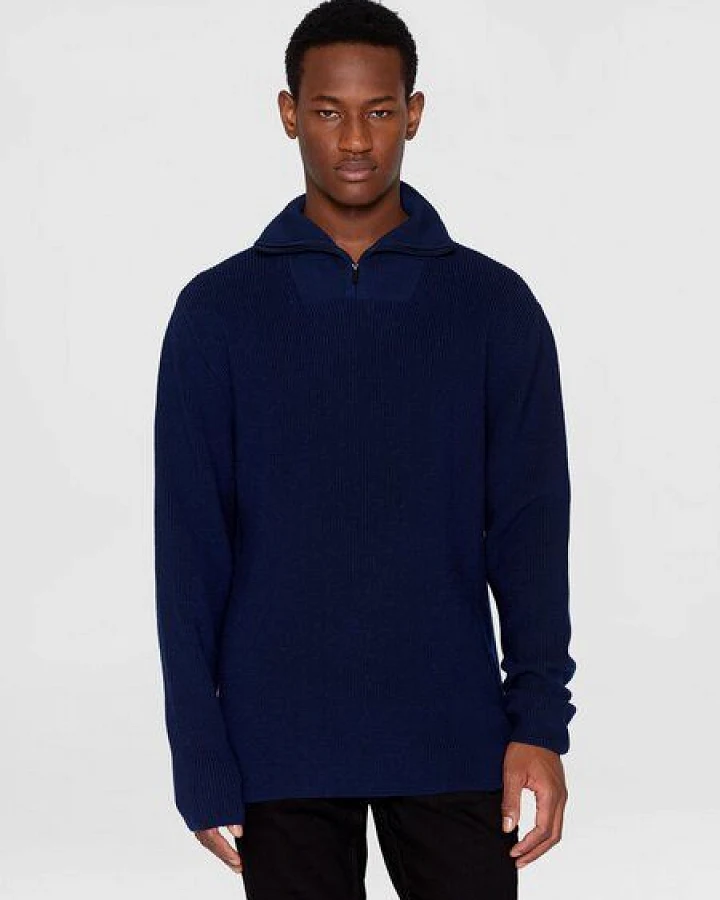 KnowledgeCotton Apparel Troyer - 1/2 neck zip merino wool rib knit - aus Bio-Wolle