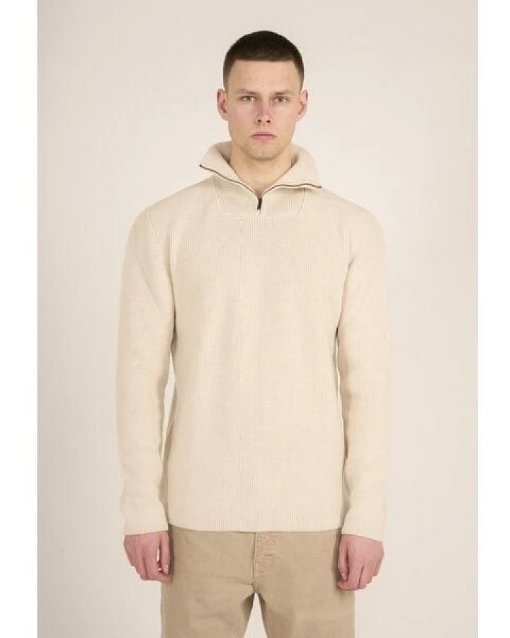KnowledgeCotton Apparel Troyer - 1/2 neck zip merino wool rib knit - aus Bio-Wolle