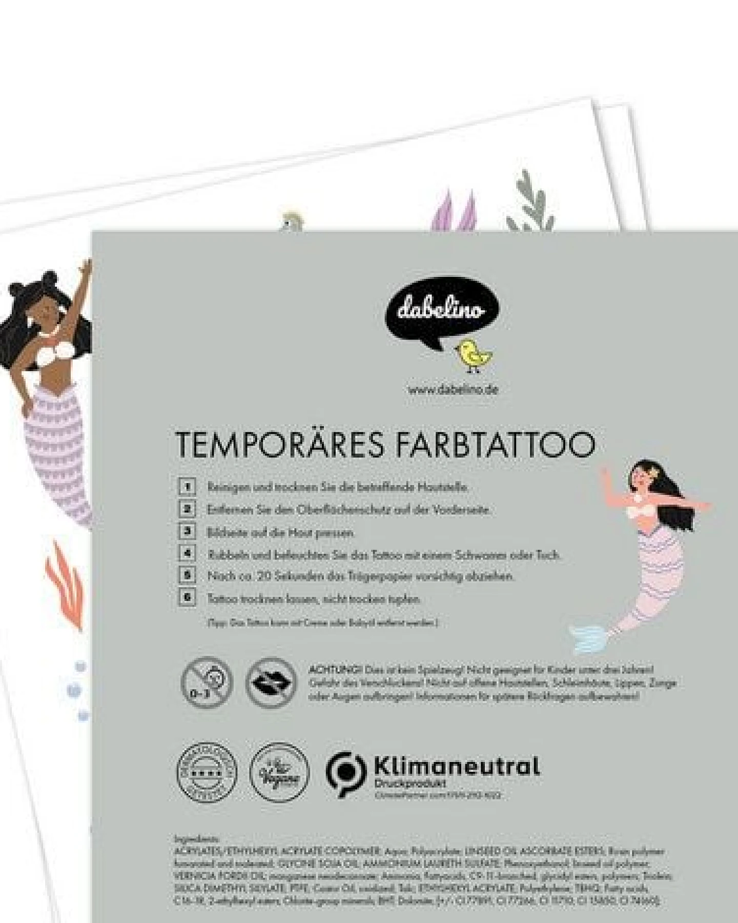 dabelino Kinder Meerjungfrau Klebetattoos (plastikfrei, vegan, glutenfrei) – Ansicht 4