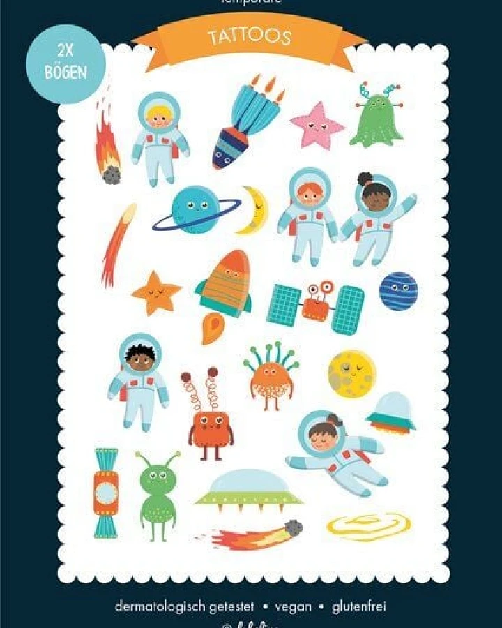 dabelino Kinder Weltall Klebetattoos (plastikfrei, vegan, glutenfrei)