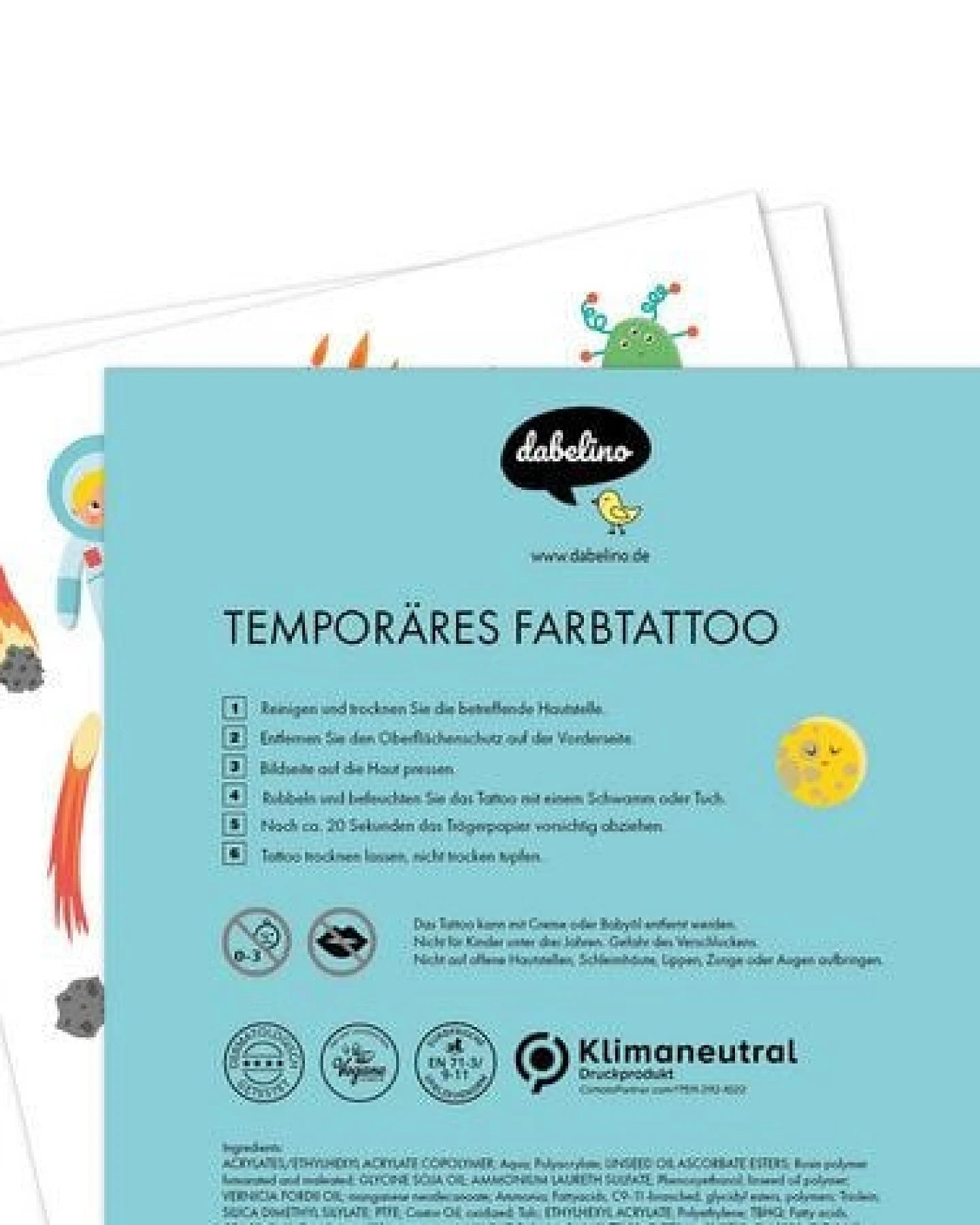 dabelino Kinder Weltall Klebetattoos (plastikfrei, vegan, glutenfrei) – Ansicht 4