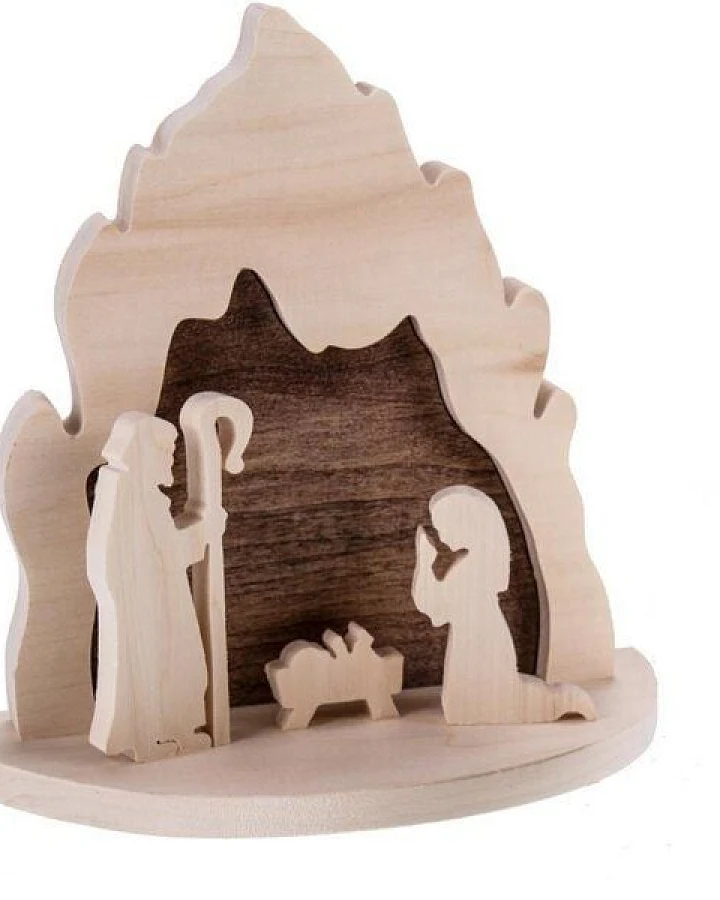 ReineNatur Weihnachtskrippe - Heilige Familie – Kiefer – Größe: L: 21cm x H: 21cm x T: 10cm
