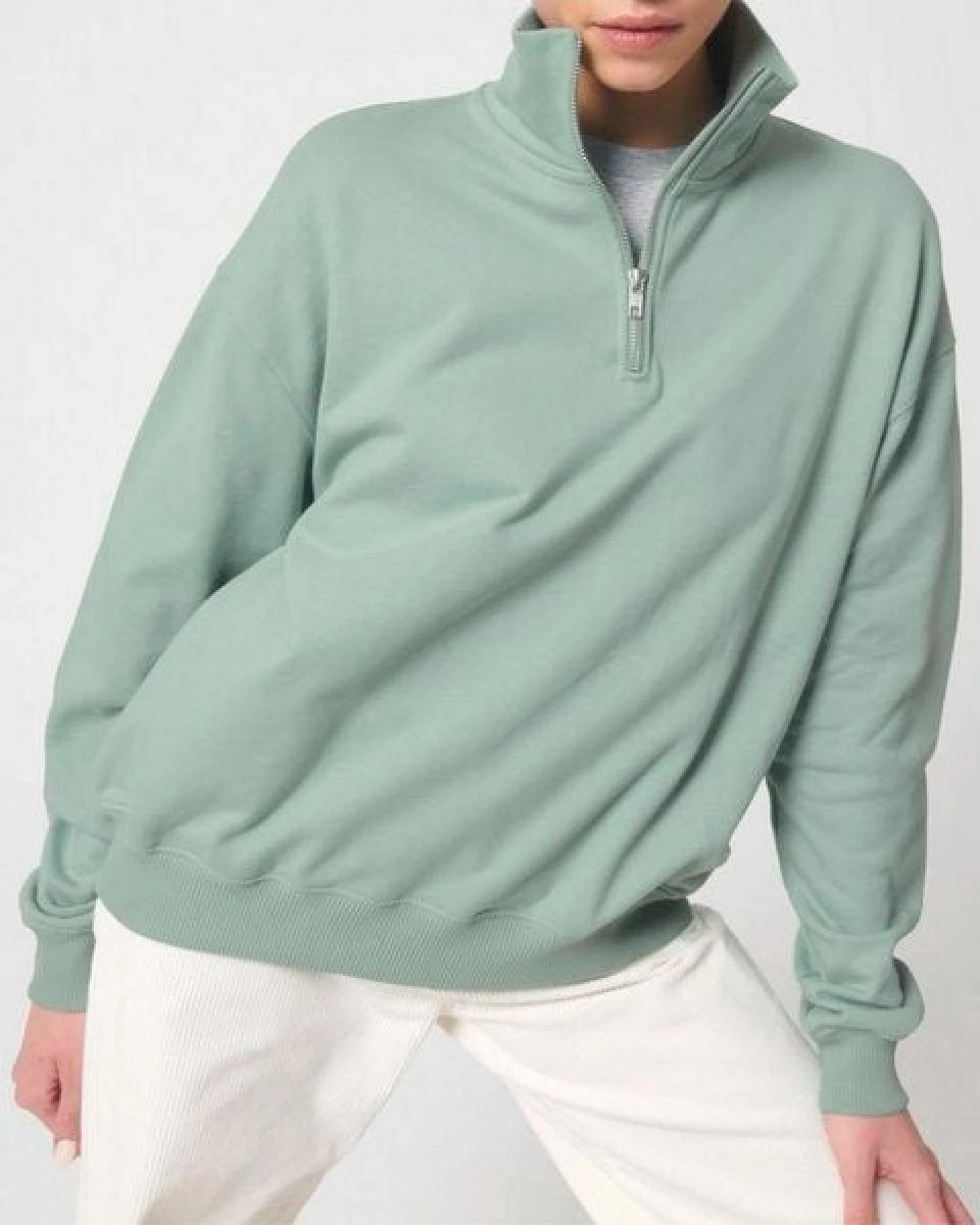 YTWOO Oversized Sweatshirt mit kurzem Reißverschluss aus reiner Bio-Baumwolle; Unisex Troyer – Ansicht 4