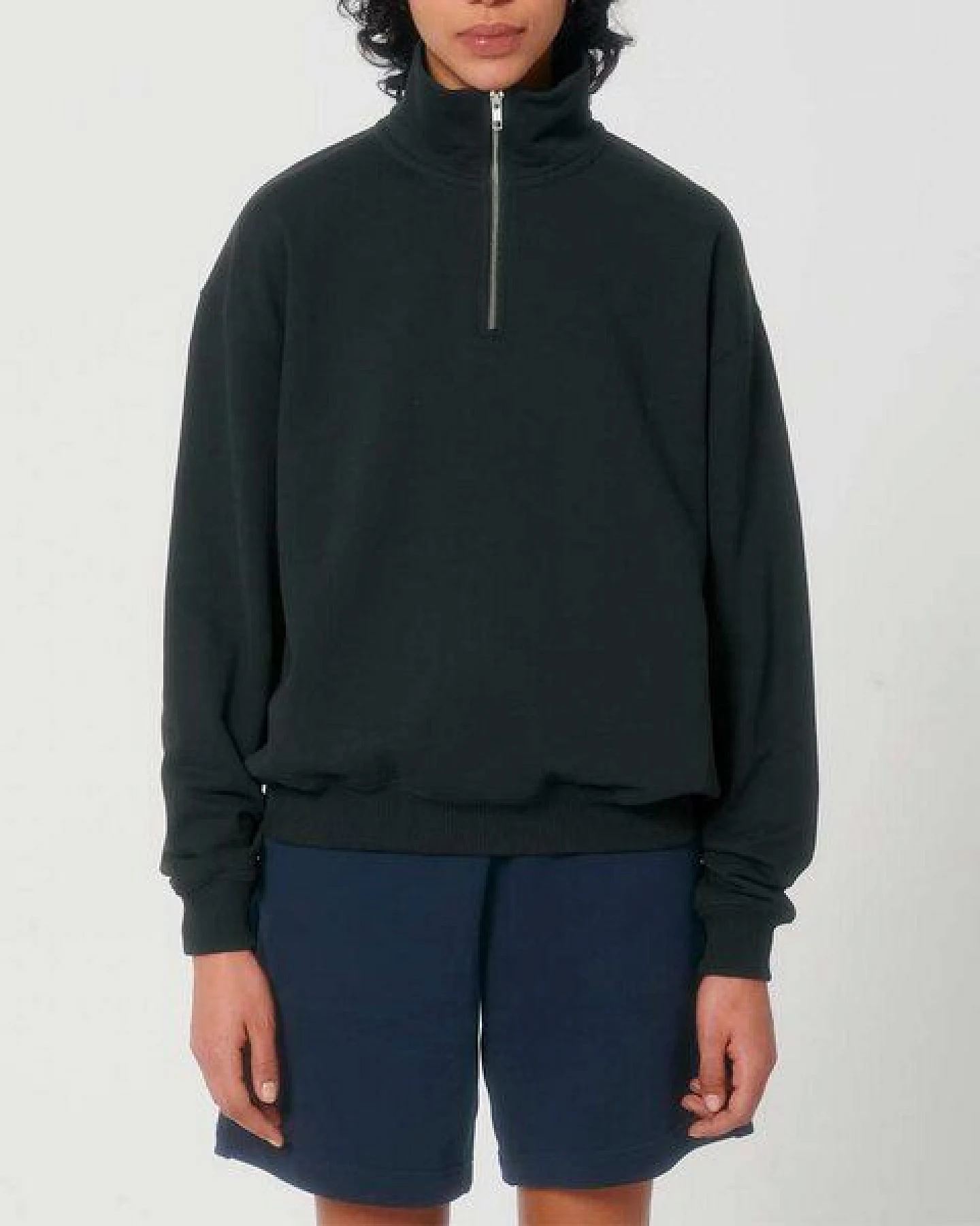 YTWOO Oversized Sweatshirt mit kurzem Reißverschluss aus reiner Bio-Baumwolle; Unisex Troyer – Ansicht 2