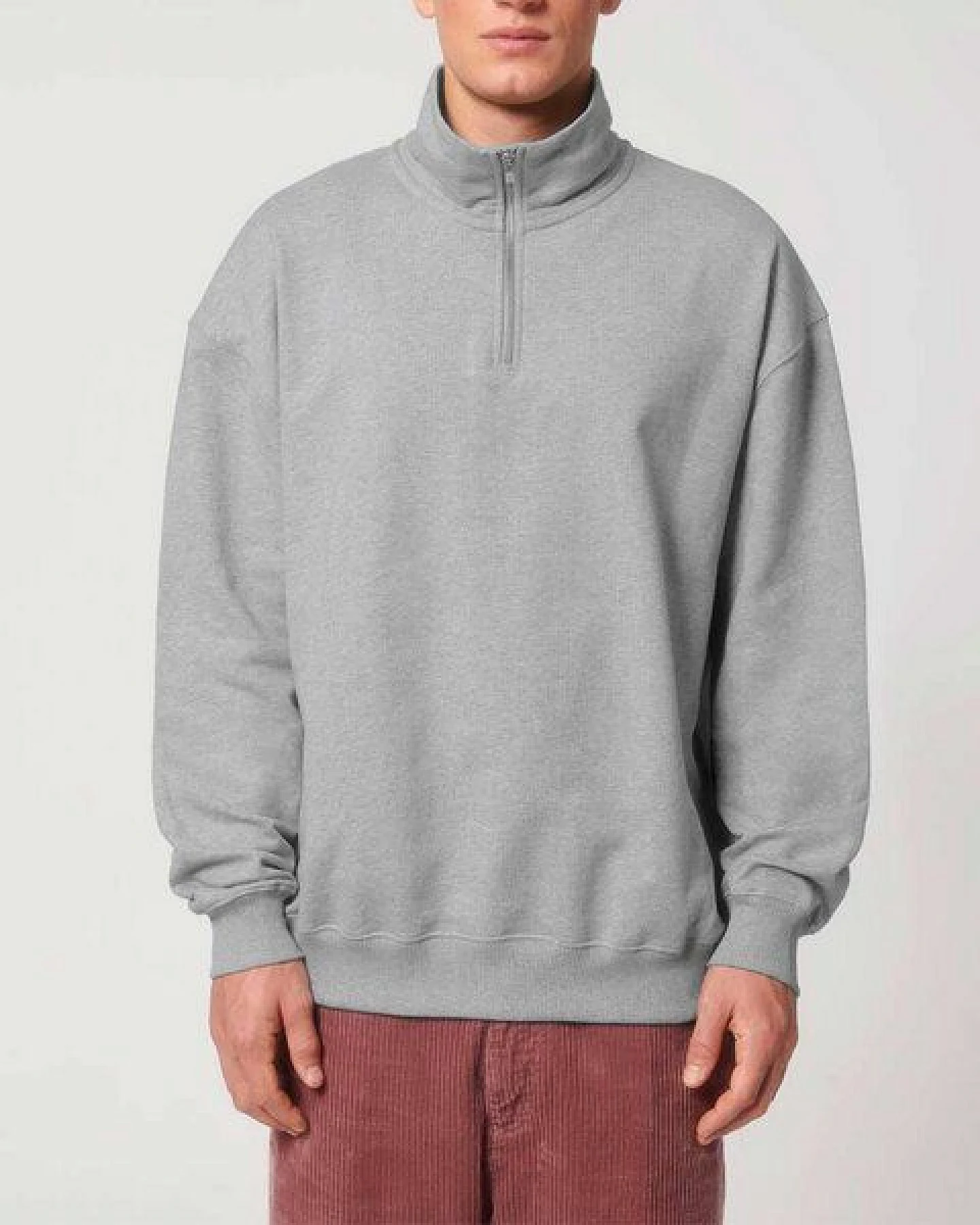 YTWOO Oversized Sweatshirt mit kurzem Reißverschluss aus reiner Bio-Baumwolle; Unisex Troyer – Ansicht 2