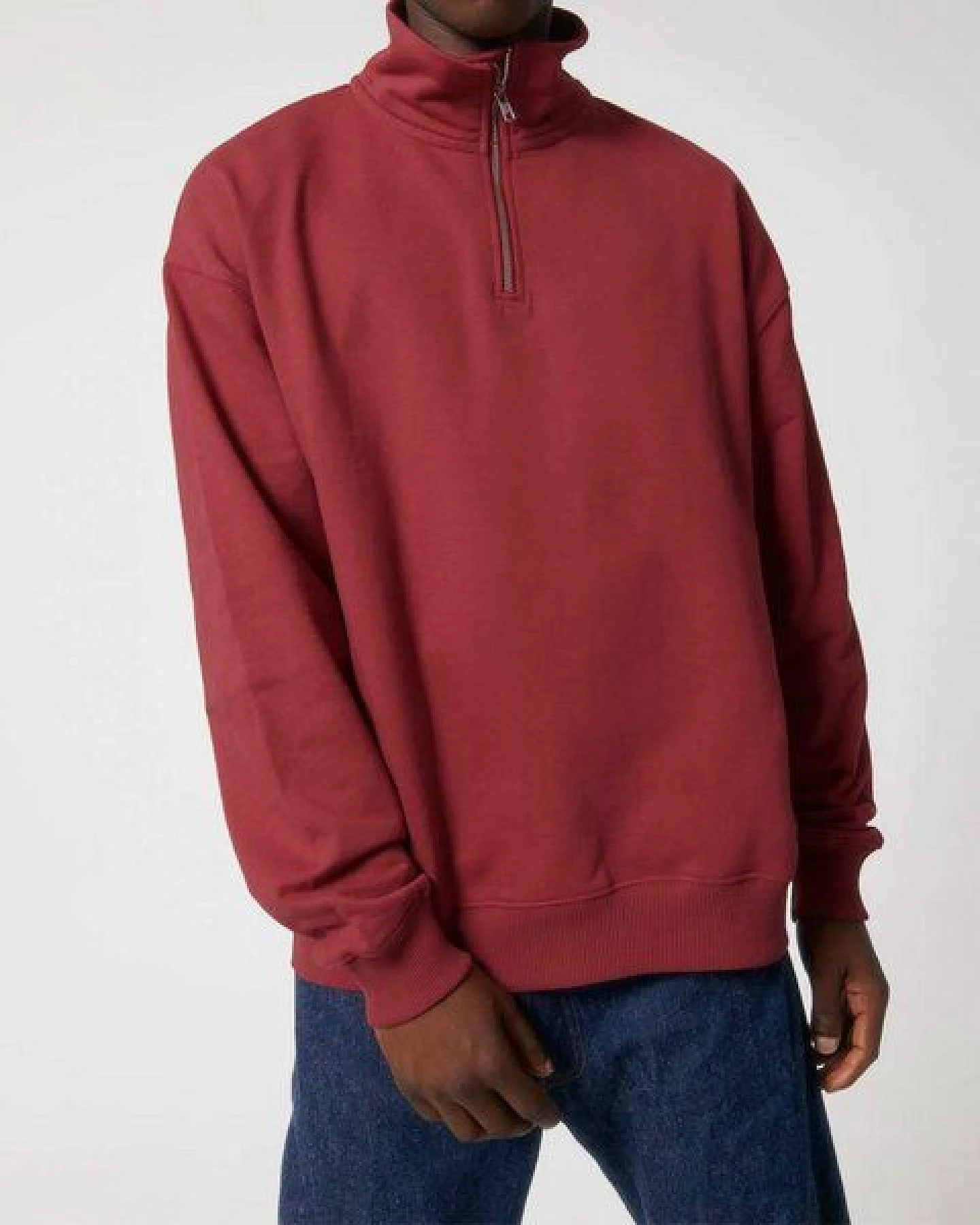 YTWOO Oversized Sweatshirt mit kurzem Reißverschluss aus reiner Bio-Baumwolle; Unisex Troyer – Ansicht 2