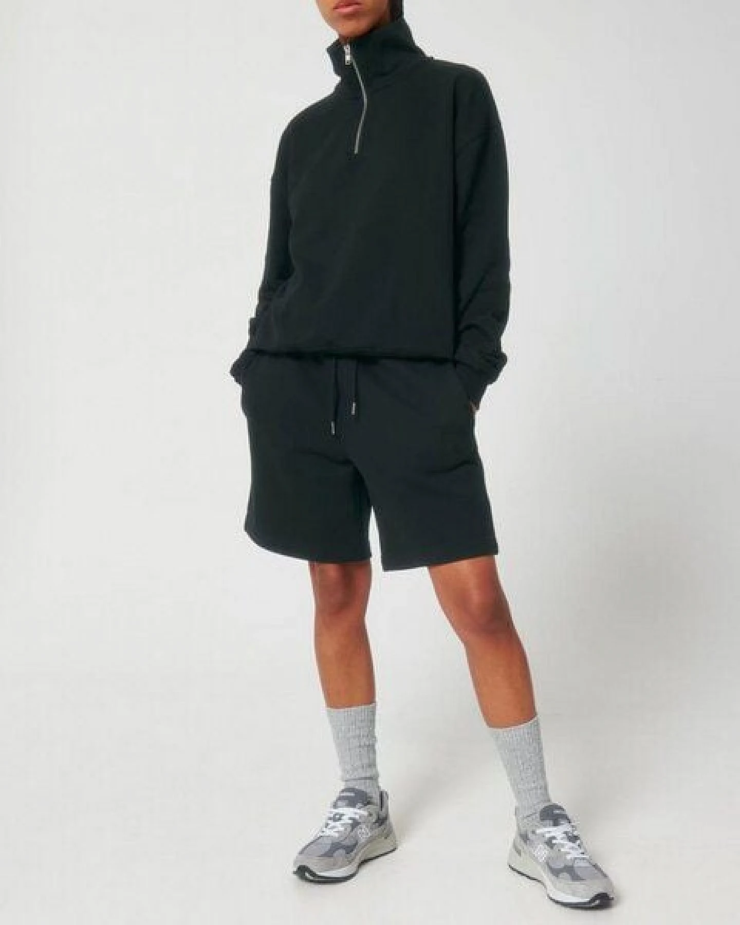 YTWOO Oversized Sweatshirt mit kurzem Reißverschluss aus reiner Bio-Baumwolle; Unisex Troyer – Ansicht 3