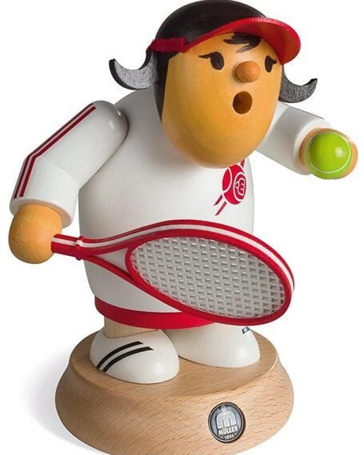 Müller Seiffen Müllerchen Tennisspielerin - die Räuchermännchen mit der Knollennase