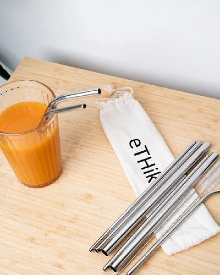 eTHikǝ Edelstahl-Strohhalme im 7er-Pack, Trinkhalme