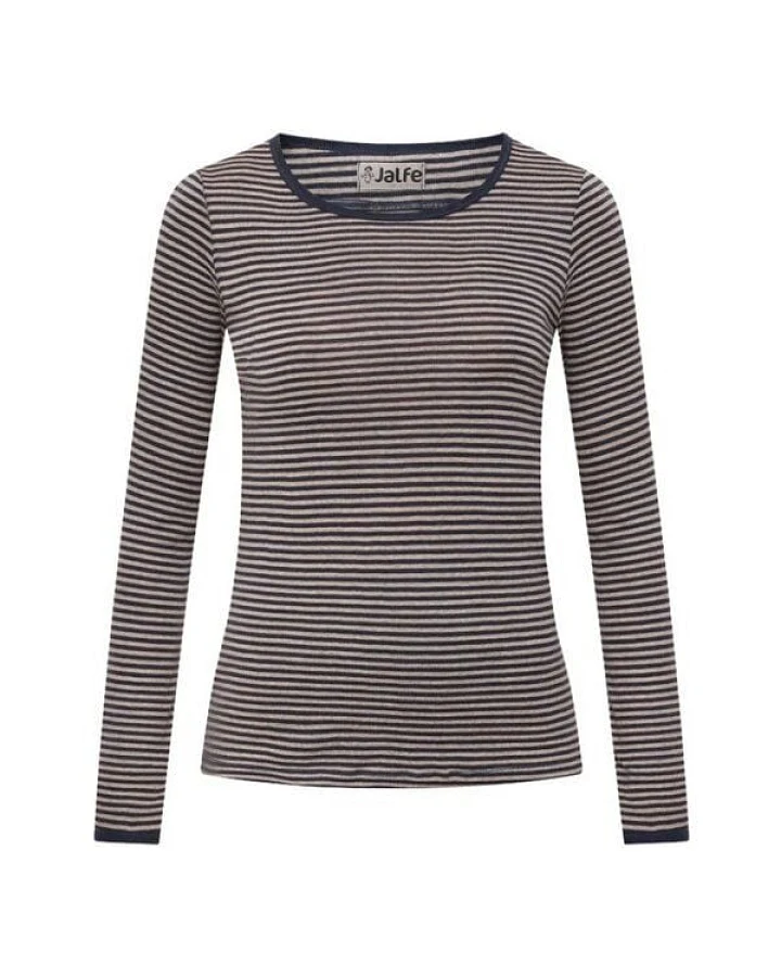 Jalfe Longsleeve Wolle schmal geringelt melange