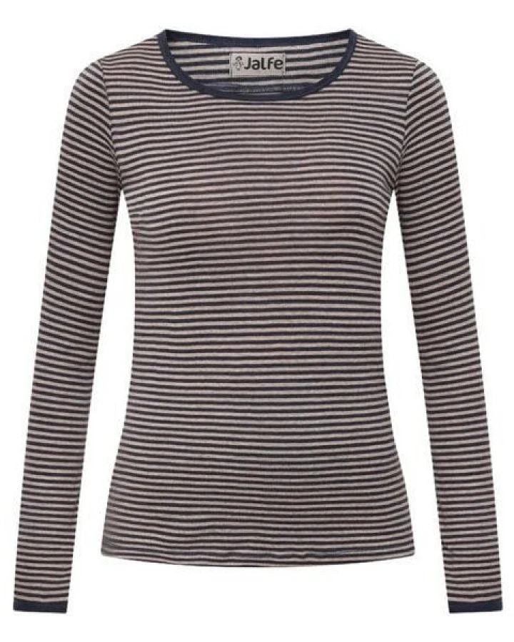 Jalfe Longsleeve Wolle schmal geringelt melange