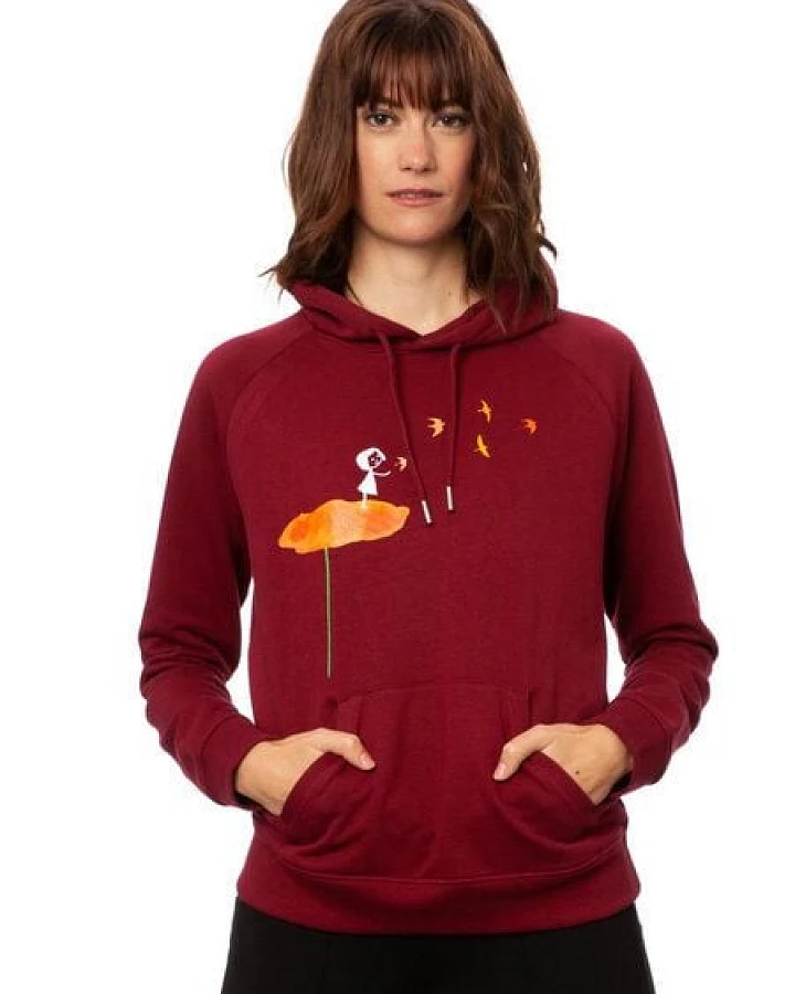 FellHerz Damen Hoodie Schwalbenzug burgundy, Bio Fair und Vegan
