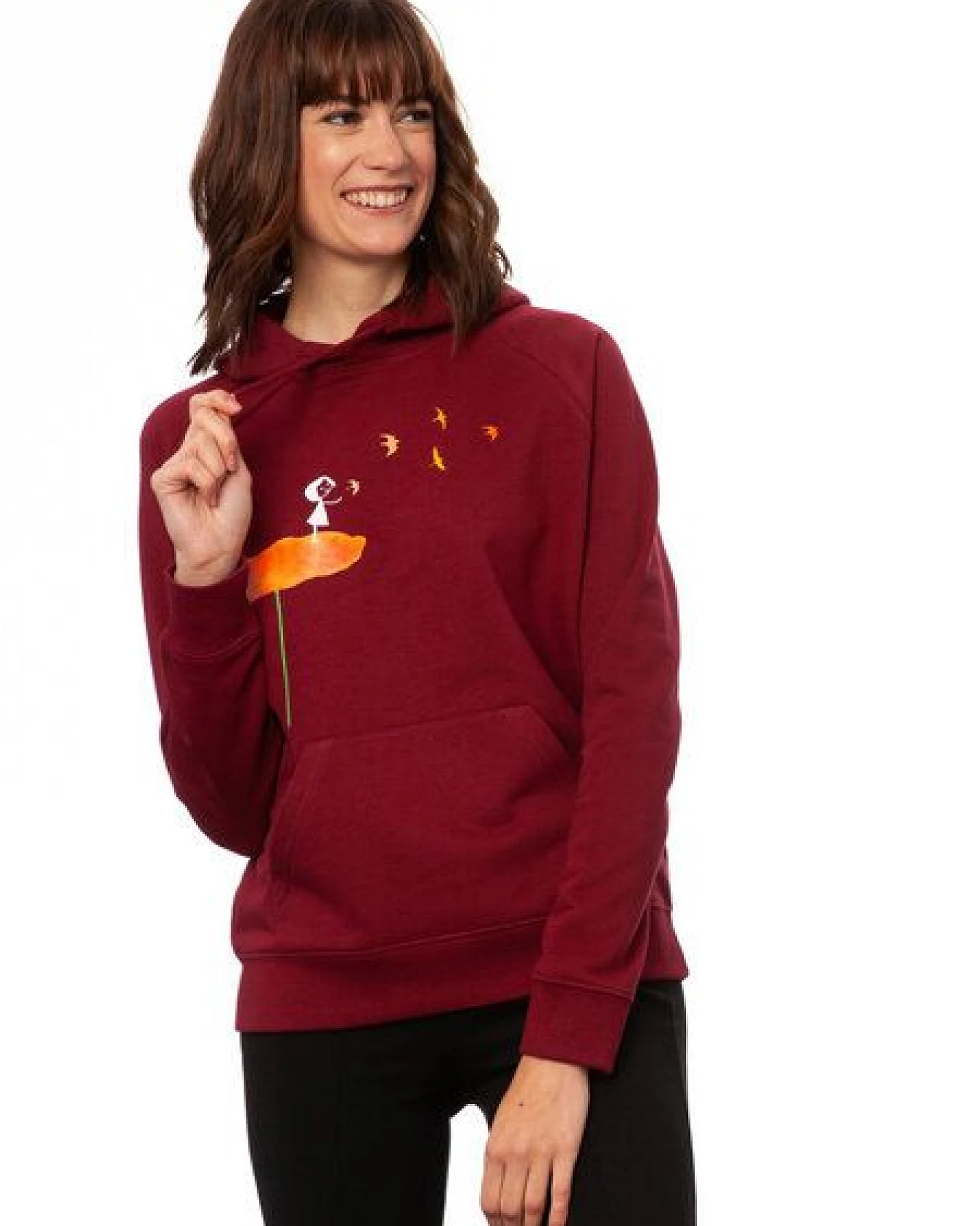 FellHerz Damen Hoodie Schwalbenzug burgundy, Bio Fair und Vegan – Ansicht 2