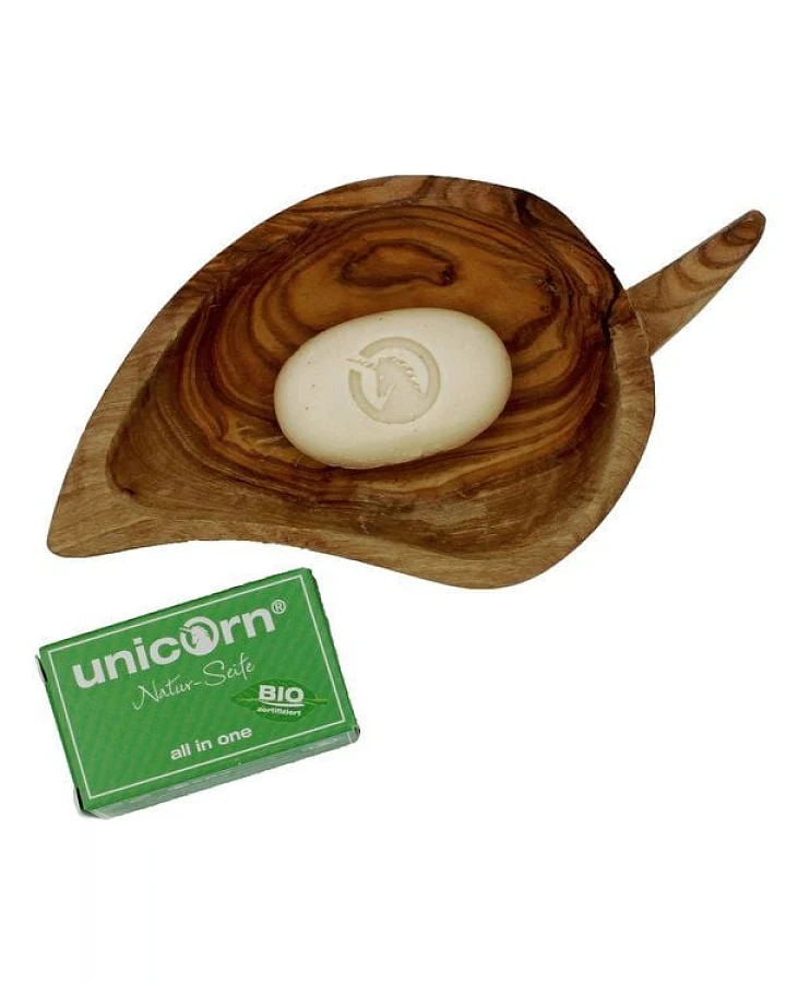 unicorn mini edition - kleine Seife und Olivenholz-Schale Blatt für Dusche oder Waschbecken