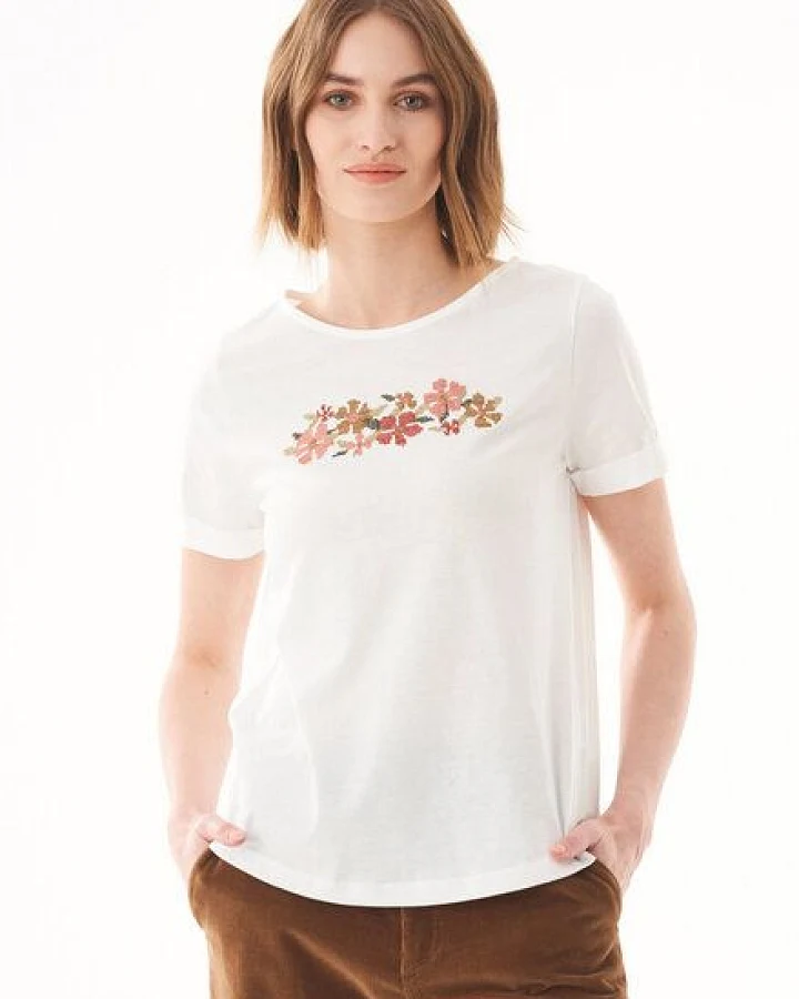 ORGANICATION T-Shirt aus Bio-Baumwolle mit Blumen-Stickerei