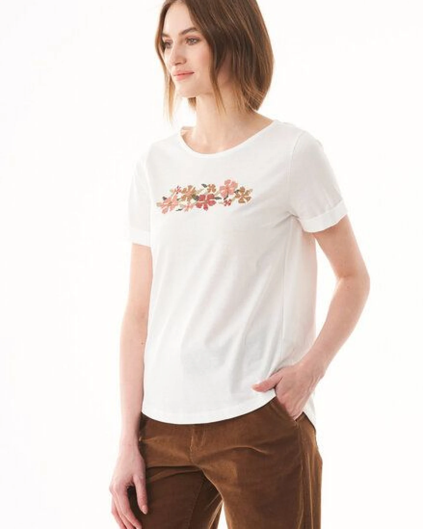 ORGANICATION T-Shirt aus Bio-Baumwolle mit Blumen-Stickerei – Ansicht 3