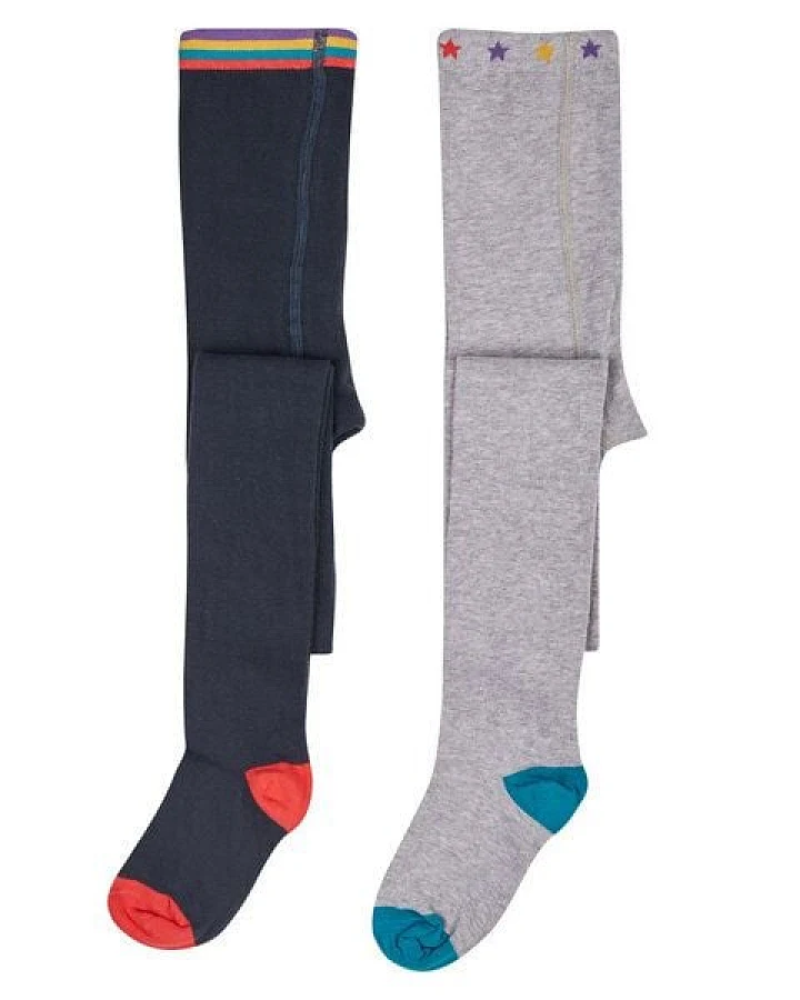 Frugi Strumpfhosen in Zweierpack in hellgrau und indigo