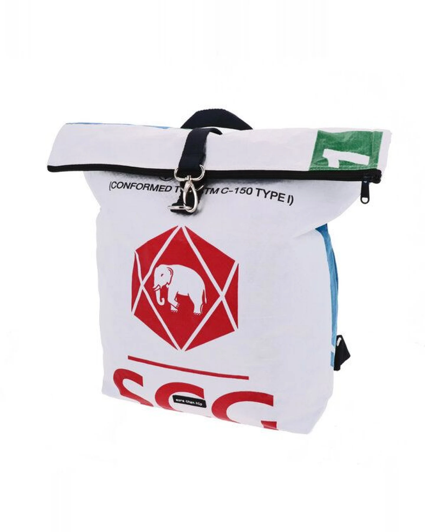 MoreThanHip Rolltop Rucksack aus recycelten Zement- oder Fischfuttersäcken - Tantor – Ansicht 2