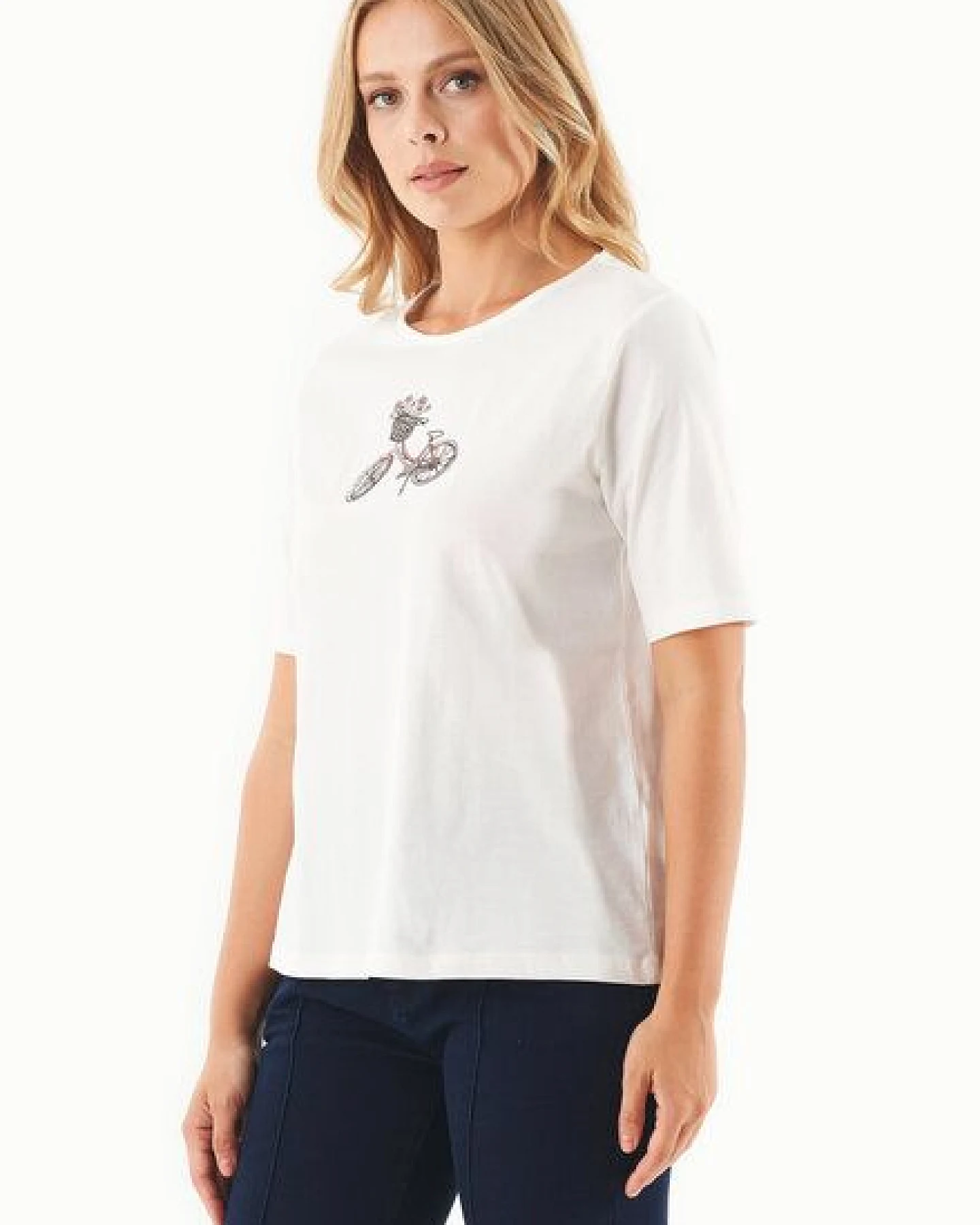 ORGANICATION T-Shirt aus Bio-Baumwolle mit Fahrrad-Stickerei – Ansicht 3