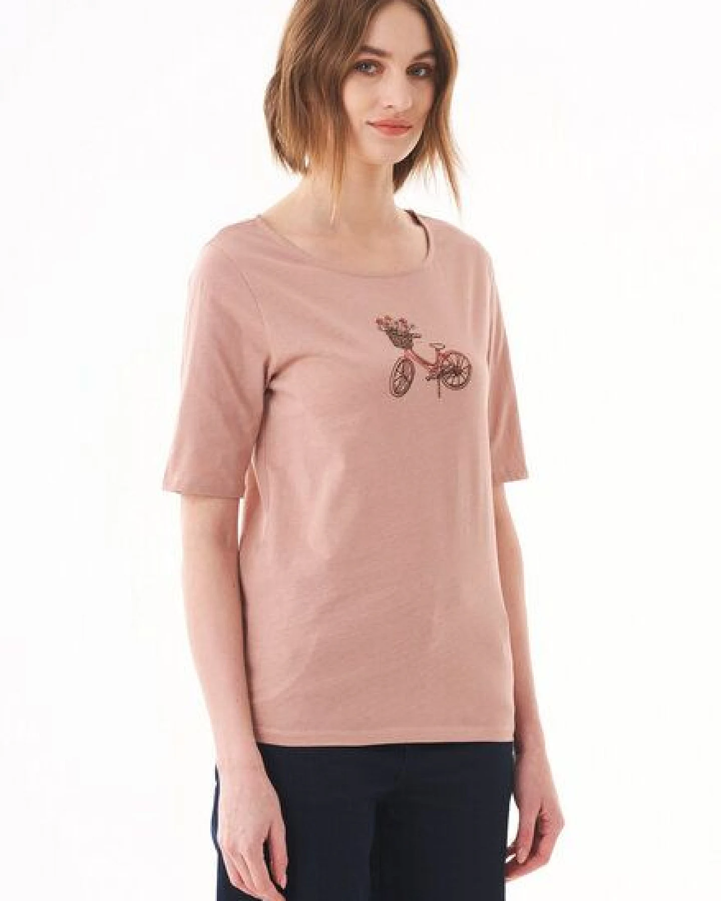 ORGANICATION T-Shirt aus Bio-Baumwolle mit Fahrrad-Stickerei – Ansicht 3
