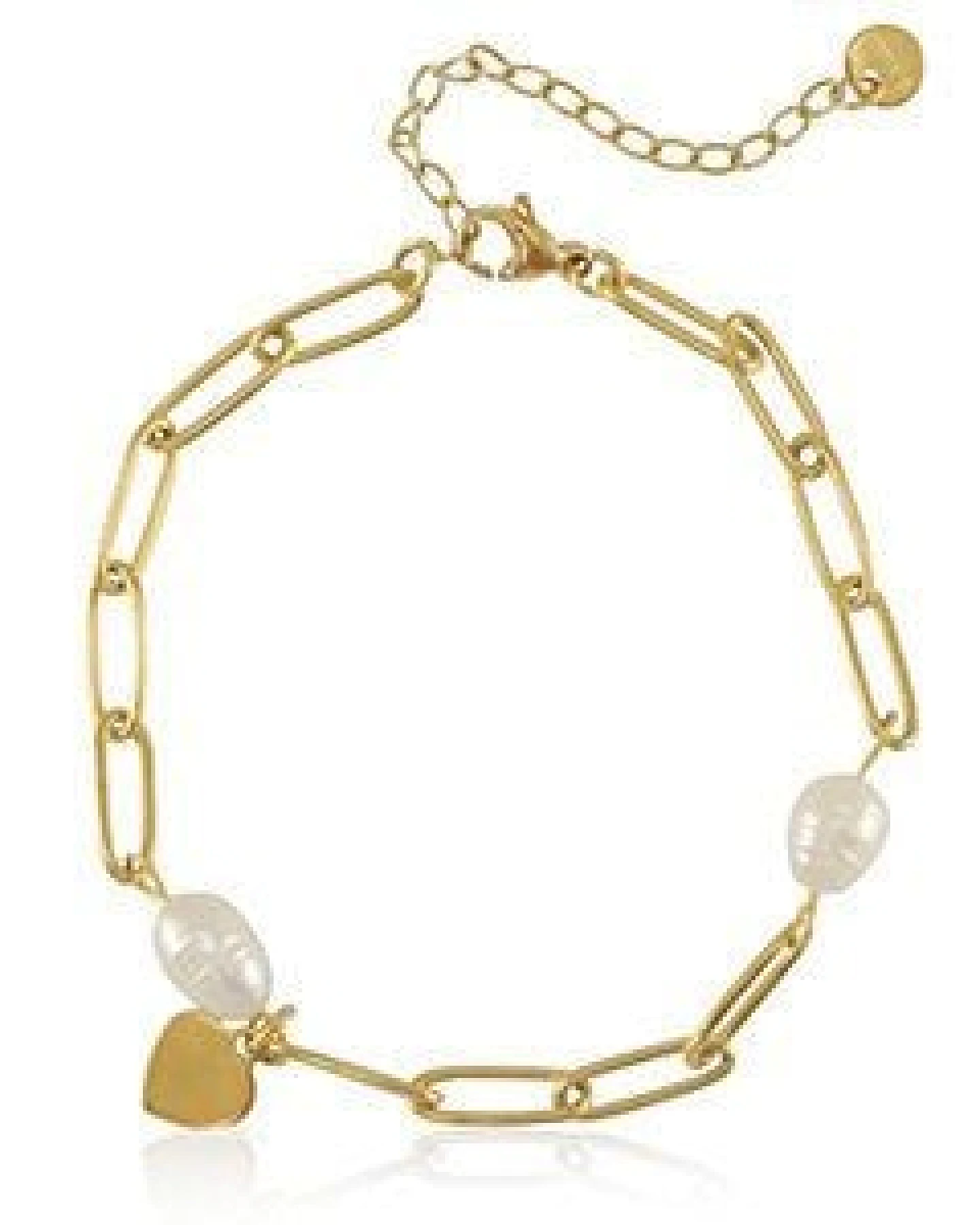 Gliederarmband "Herz" mit weißen Süsswasserperlen in ca. 23 cm x 4.1mm (inkl. 6 cm Verlängerungskette) von Elektropulli – Ansicht 4