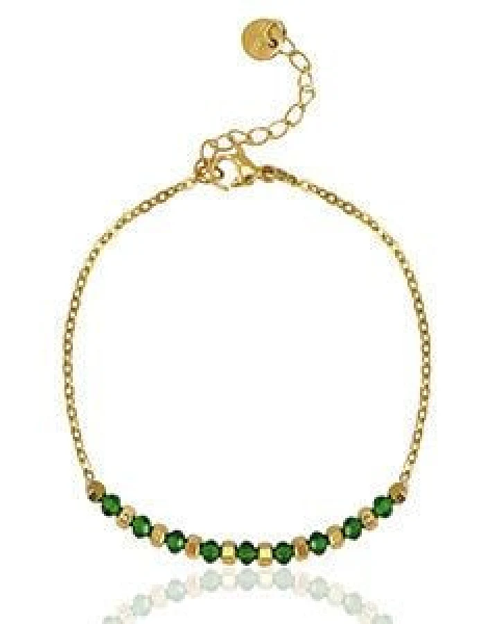 Feines Armband mit Perlen in Emerald Green in ca. 21 cm x 1.7mm (inkl. 5 cm Verlängerungskette) von Elektropulli