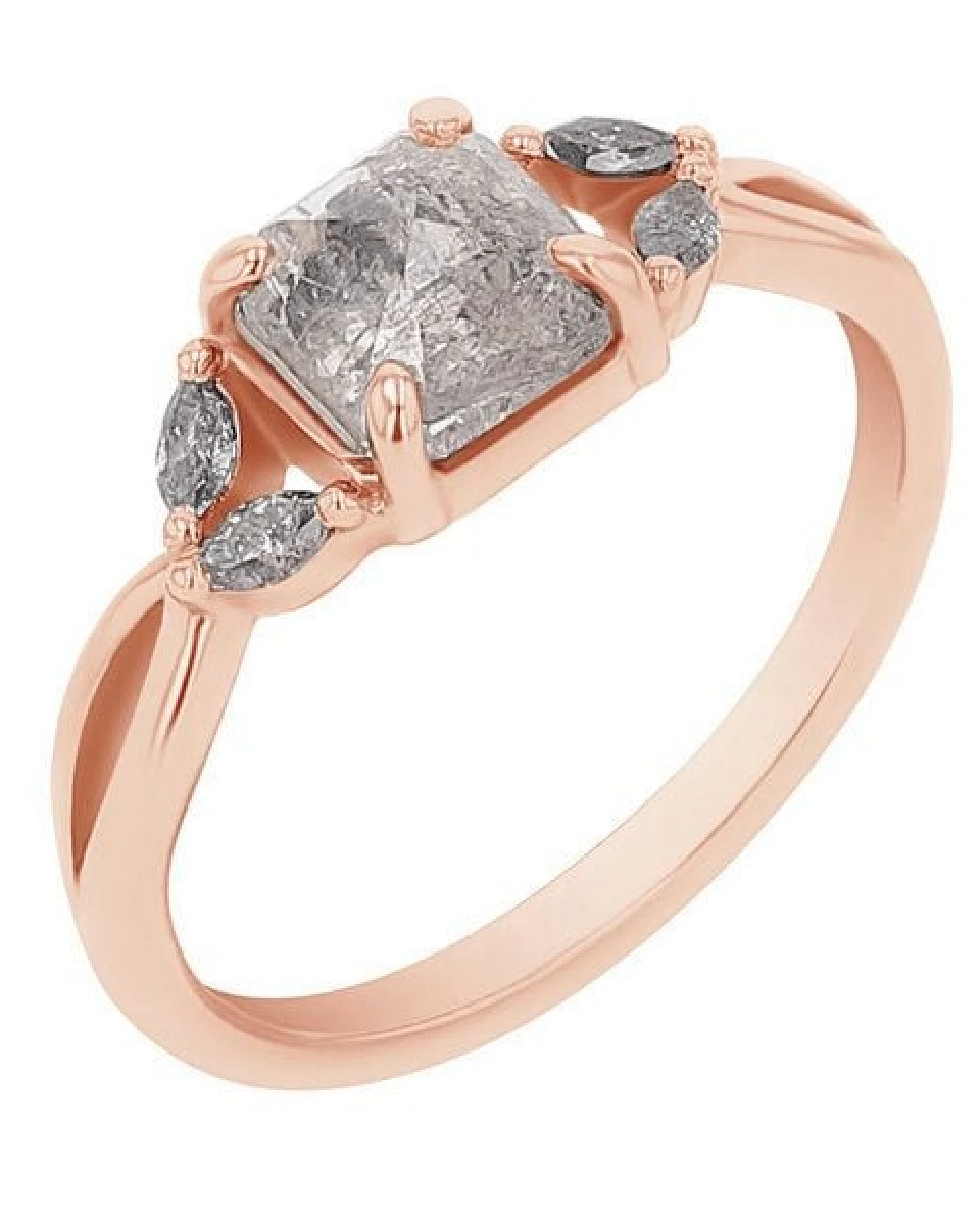 Eppi Ring mit einem Salt and Pepper Diamanten und Diamanten in Marquise-Form Sila – Ansicht 2