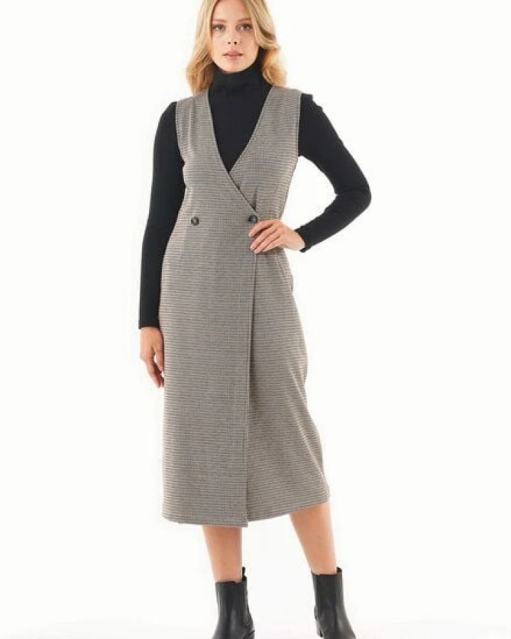 ORGANICATION Kleid aus Bio-Baumwolle-Mix mit Hahnentrittmuster