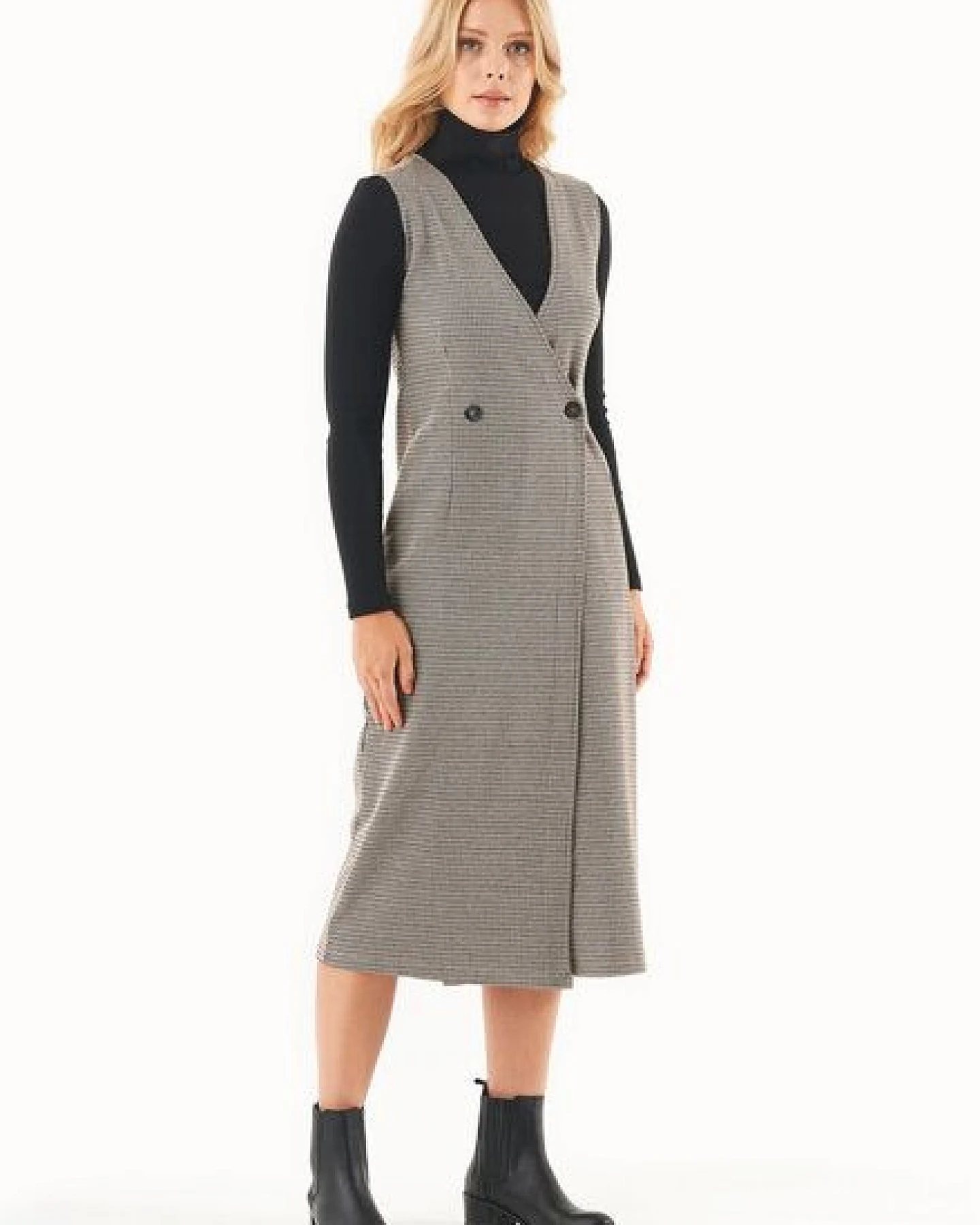 ORGANICATION Kleid aus Bio-Baumwolle-Mix mit Hahnentrittmuster – Ansicht 2