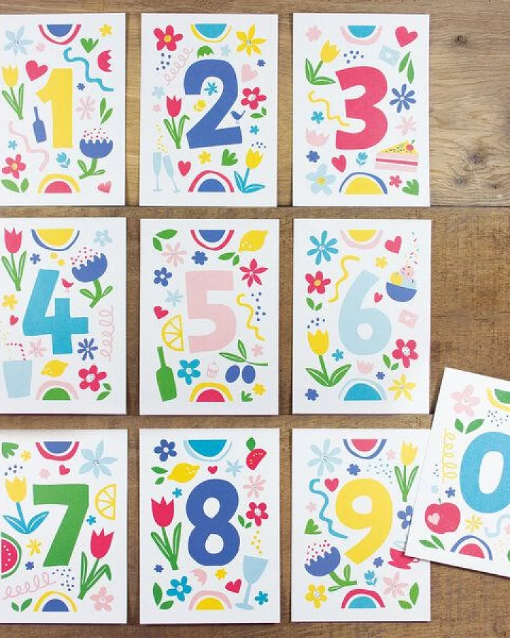 Bow & Hummingbird Postkarten Set Zahlen - 20 Stück