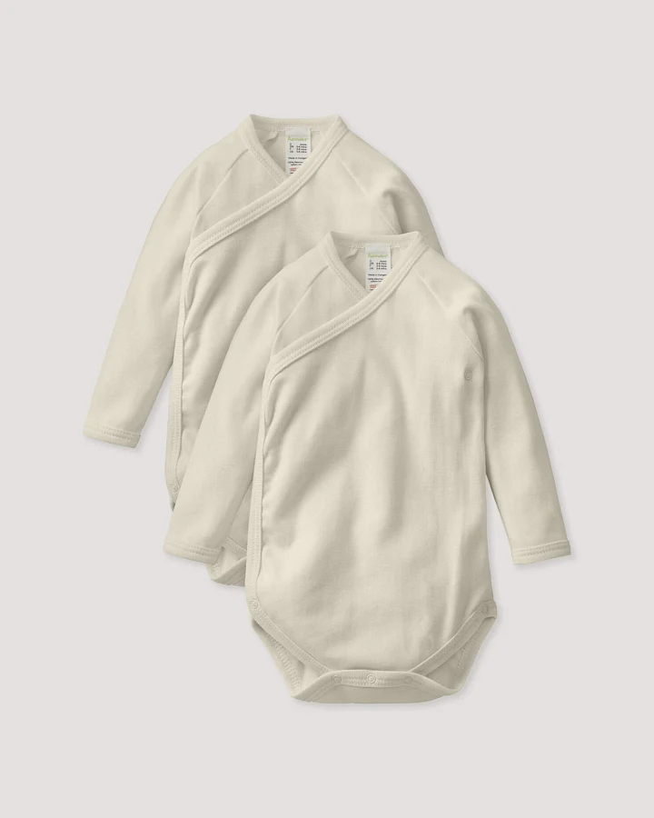 hessnatur Baby Wickelbody Langarm im 2er-Pack aus Bio-Baumwolle - natur - Größe 62/68
